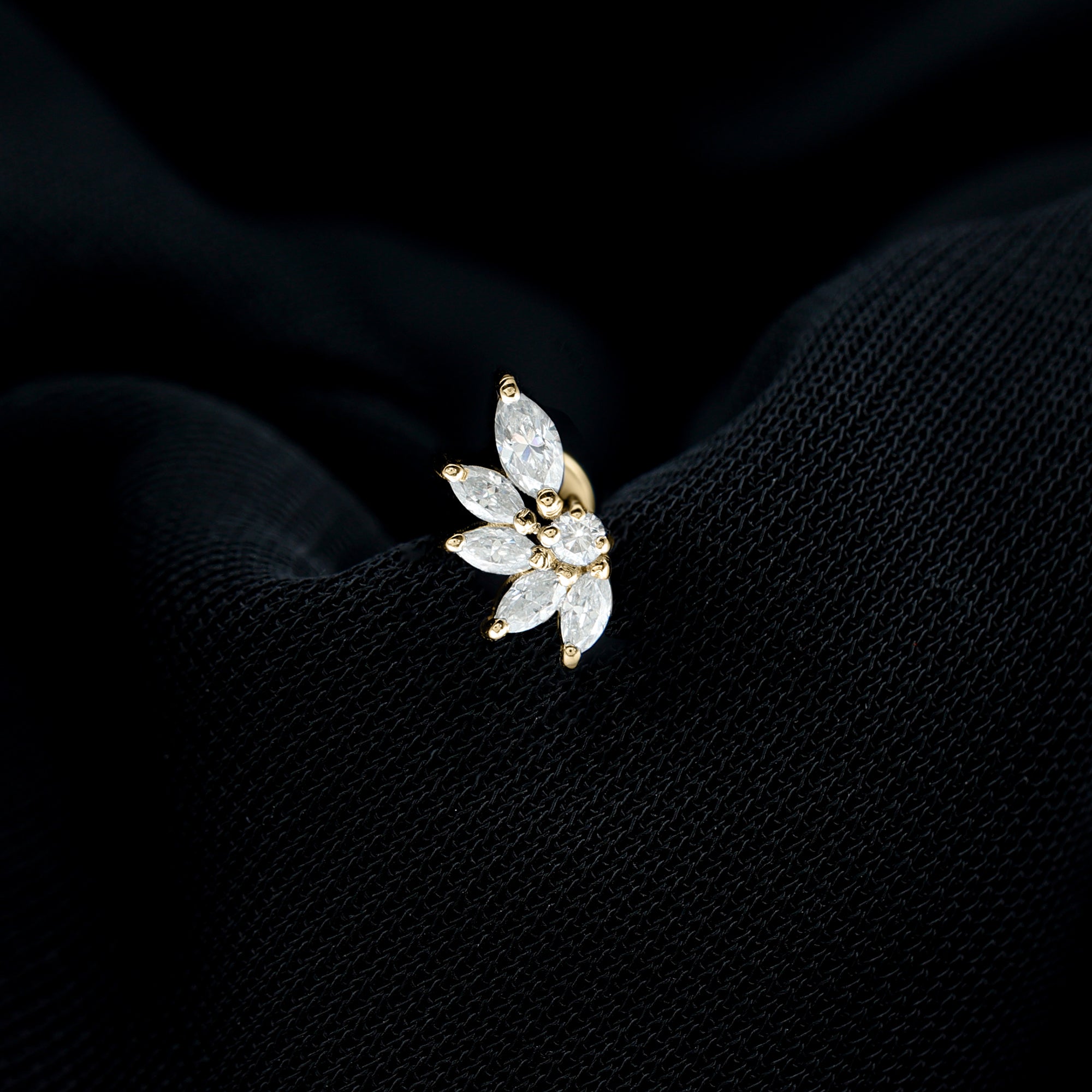 Rosec Jewels-Marquise Diamond Leaf Cluster Earring for Cartilage Piercing