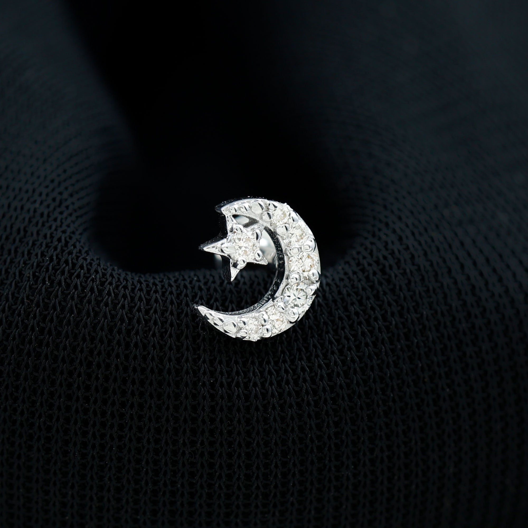 Rosec Jewels-Natural Diamond Crescent Moon Helix Earring with Star