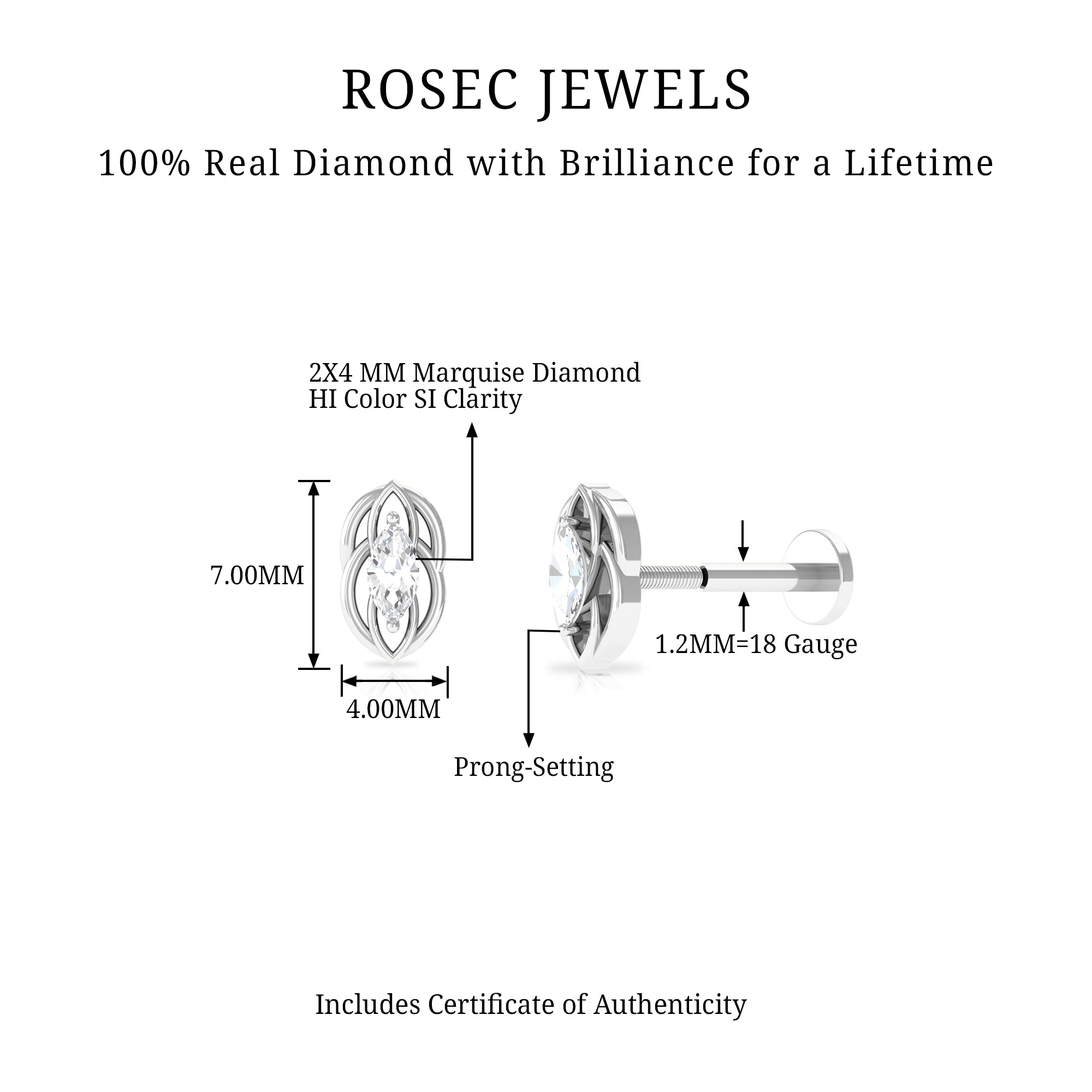 Rosec Jewels-Marquise Diamond Solitaire Cartilage Earring