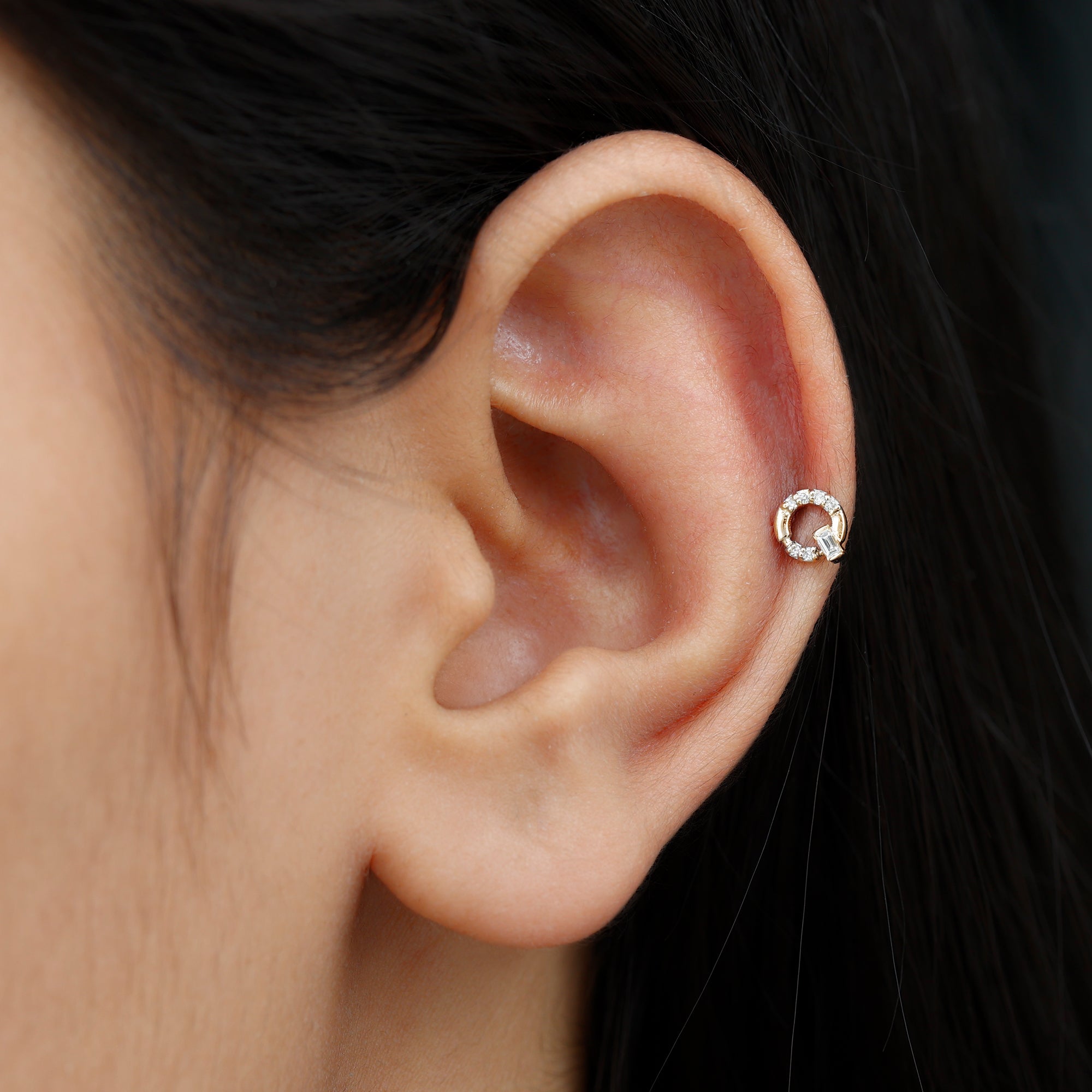 Rosec Jewels-Natural Diamond Circle Earring for Helix Piercing