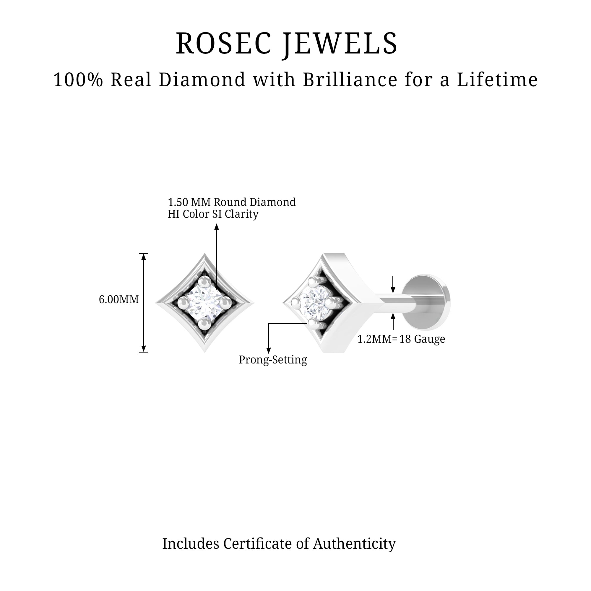 Rosec Jewels-Classic Natural Diamond Solitaire Nose Pin