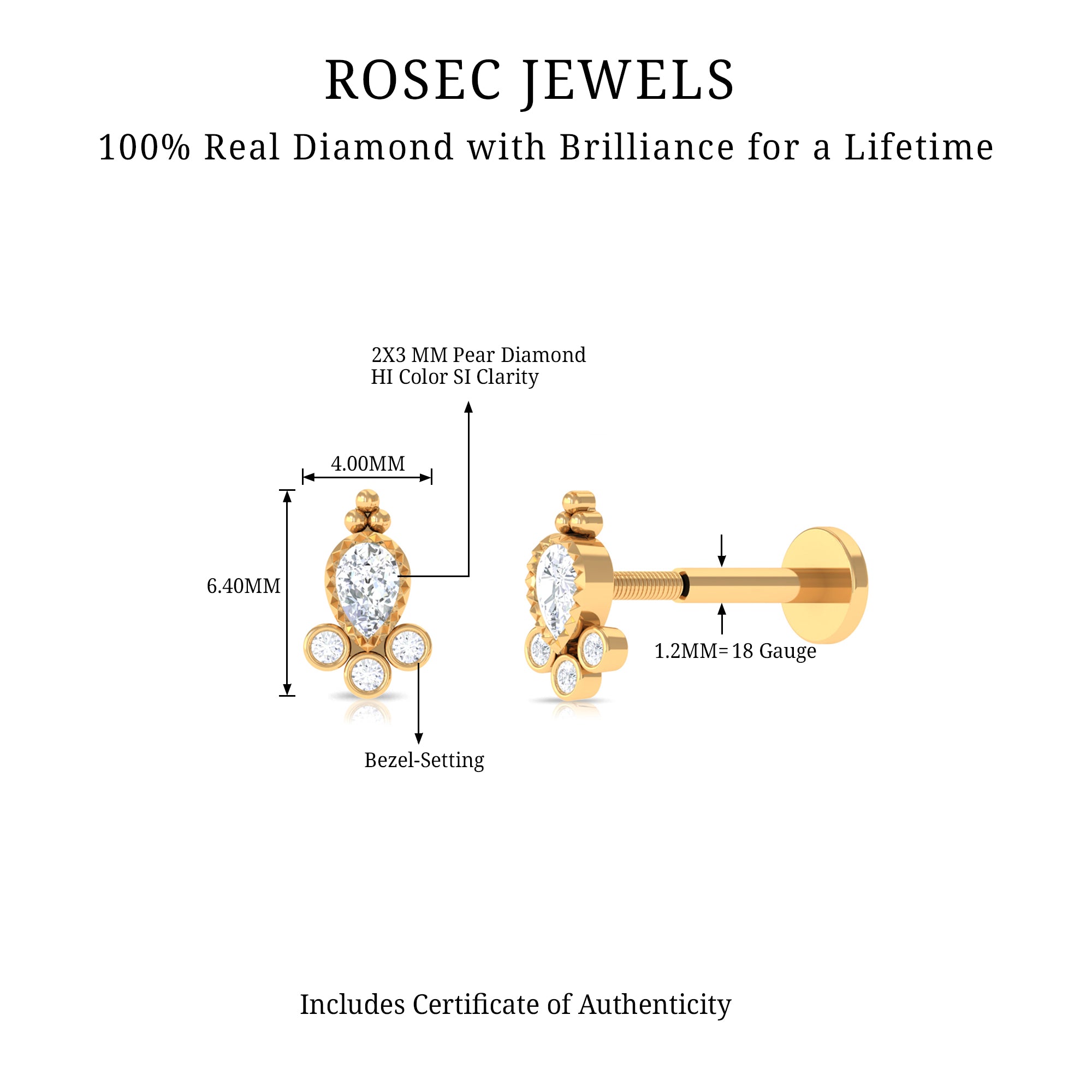 Rosec Jewels-Minimal Diamond Tragus Earring in Beaded Bezel Setting