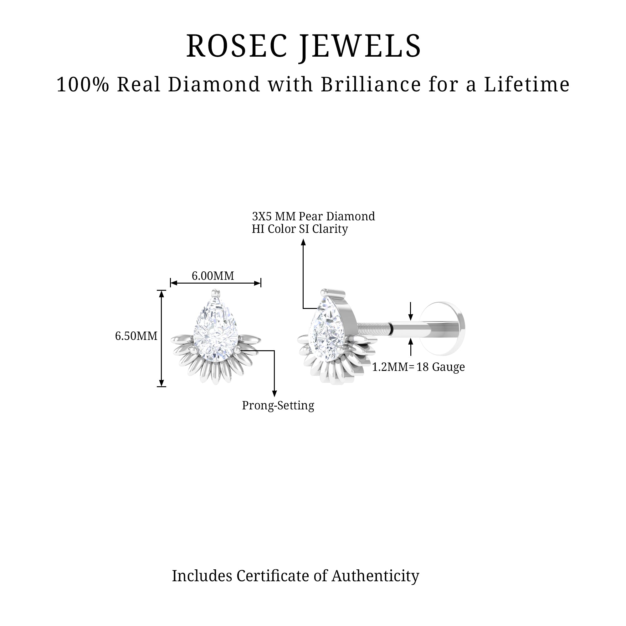 Rosec Jewels-Pear Shape Diamond Solitaire Helix Earring