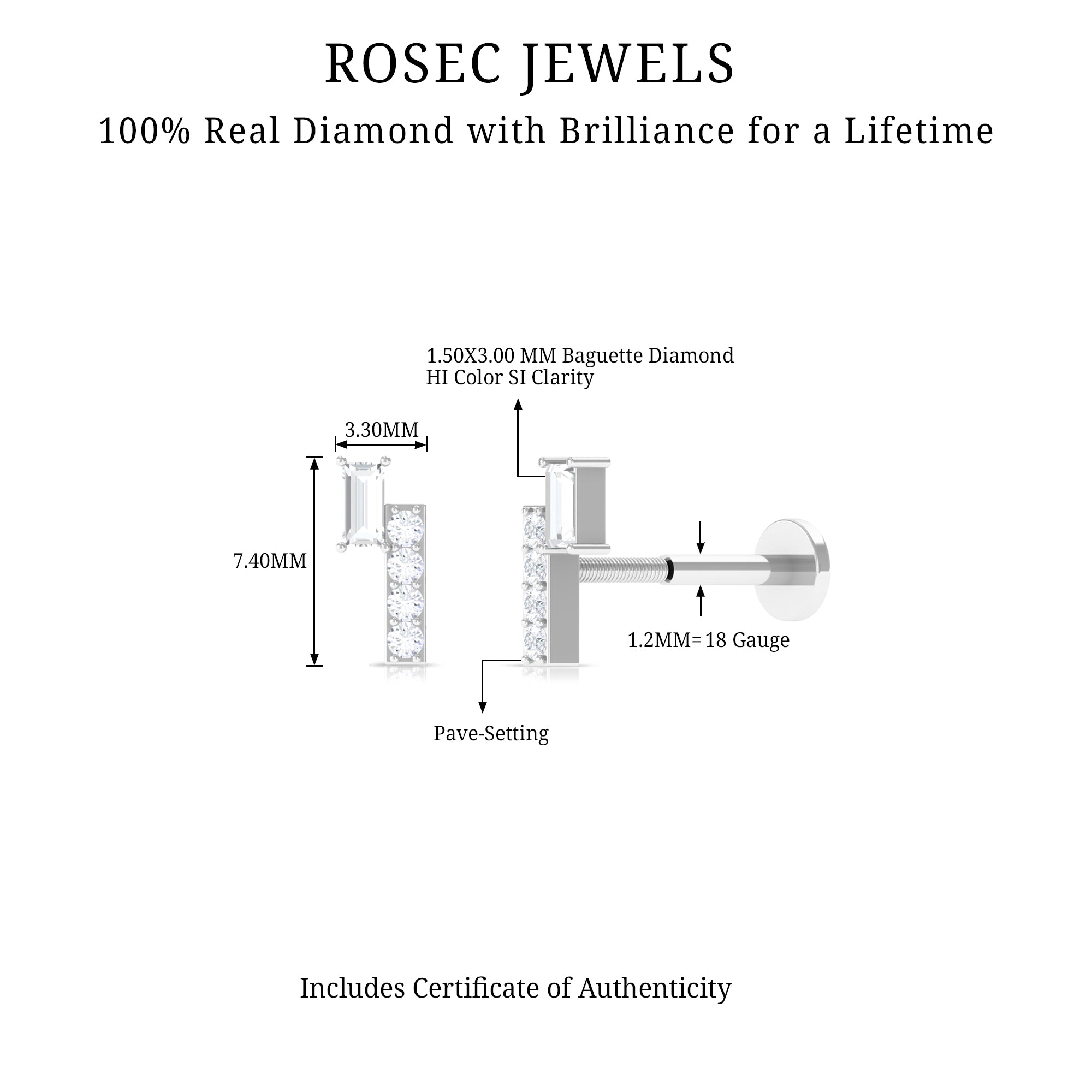 Rosec Jewels-Minimalist Diamond Tragus Piercing Earring