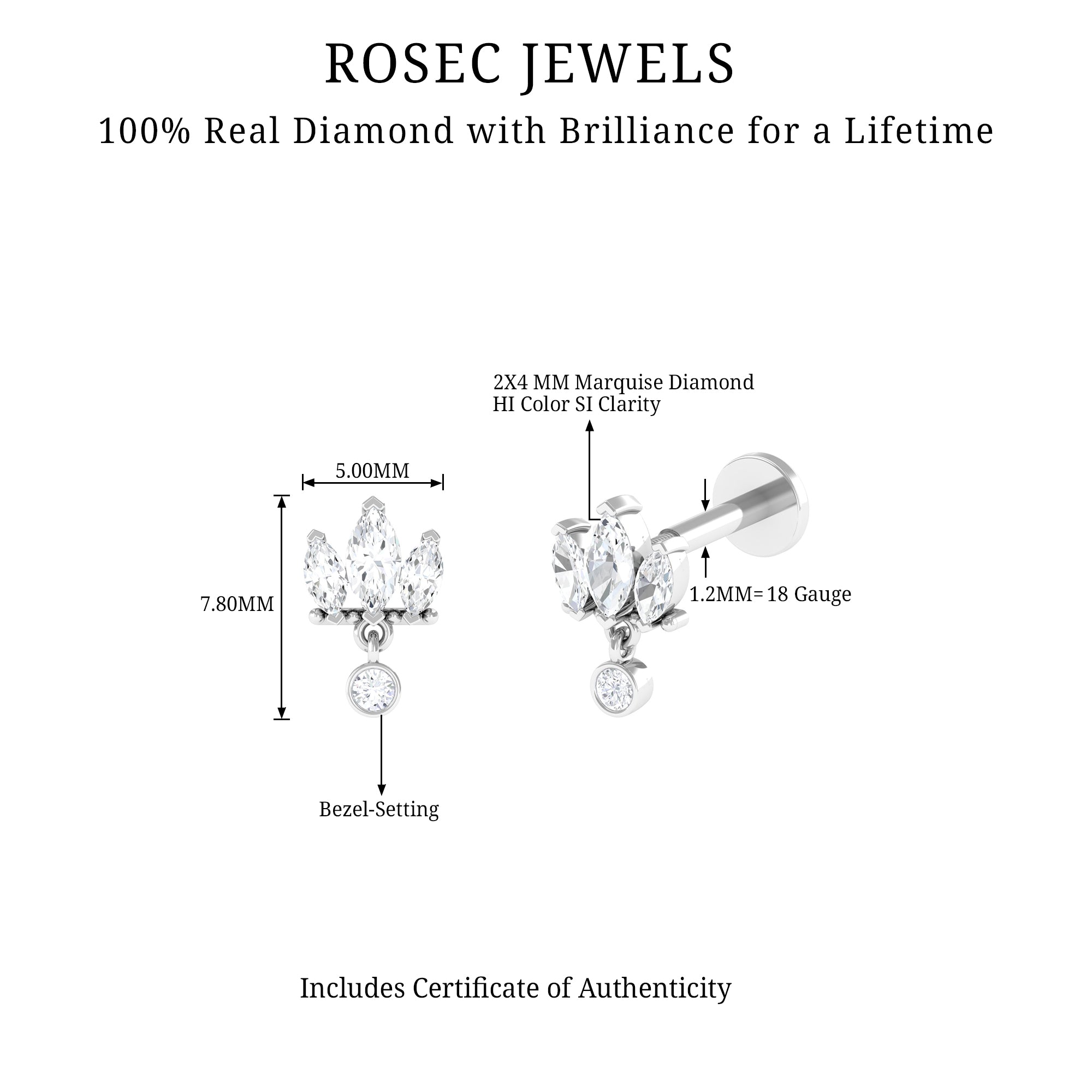 Rosec Jewels-Three Marquise Shape Diamond Helix Drop Earring