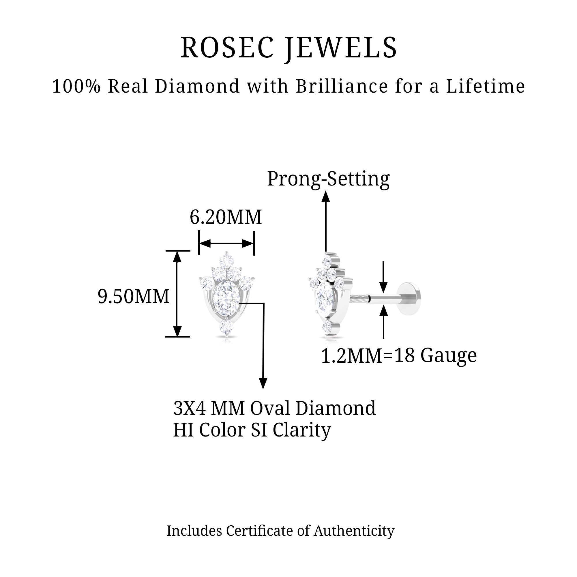 Rosec Jewels-Diamond Floral Cluster Earring for Upper Lobe Piercing