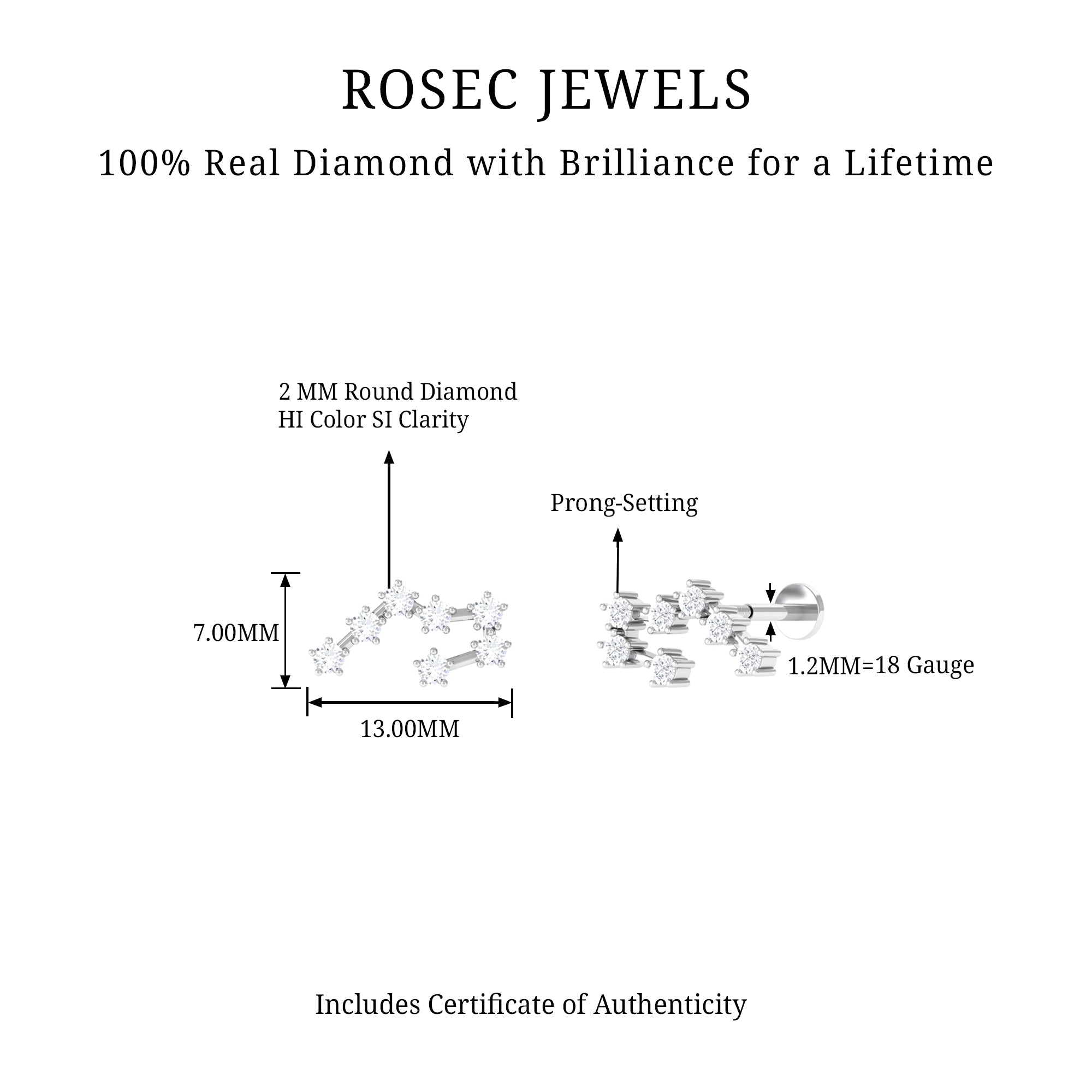 Rosec Jewels-Genuine Diamond Taurus Zodiac Crawler Earring