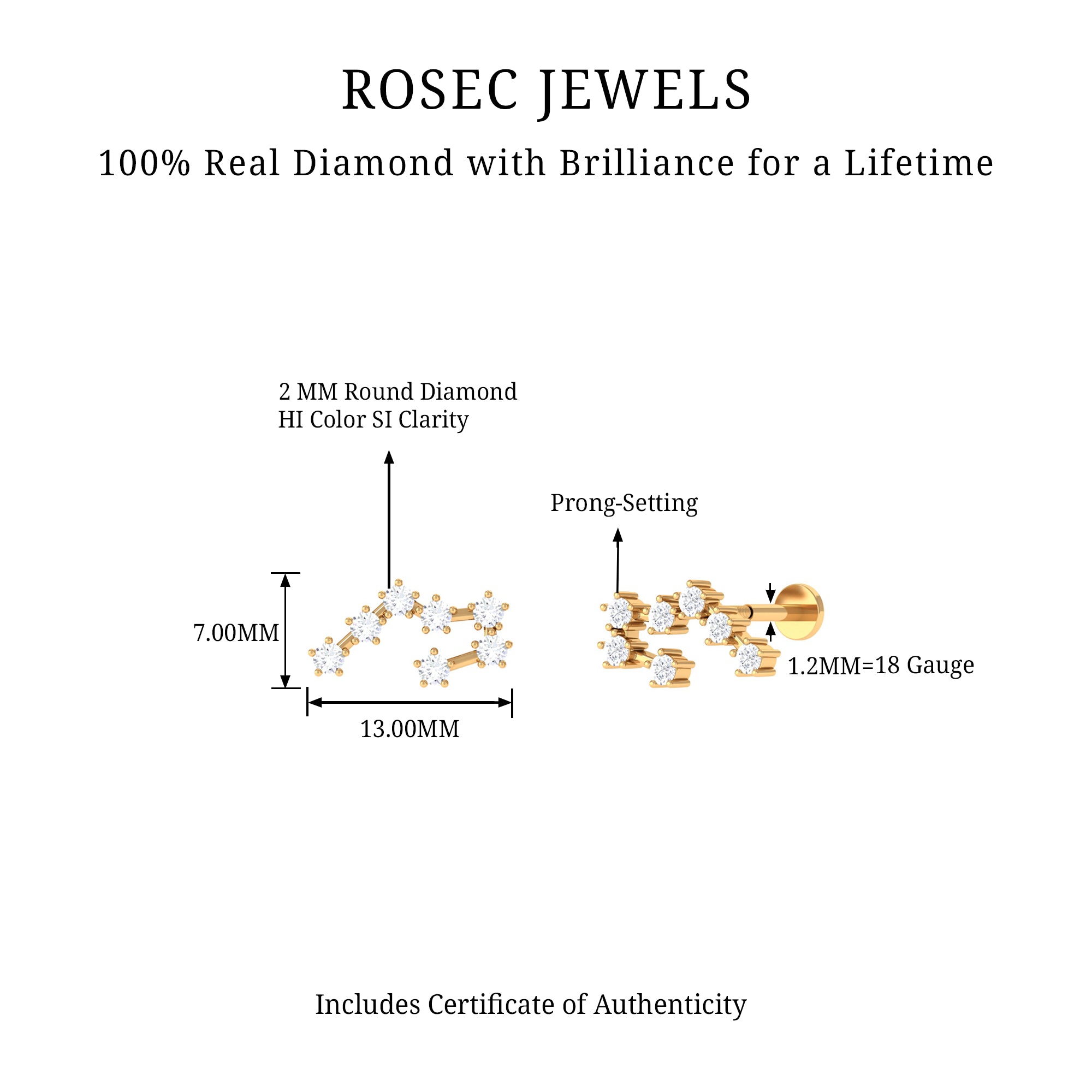 Rosec Jewels-Genuine Diamond Taurus Zodiac Crawler Earring