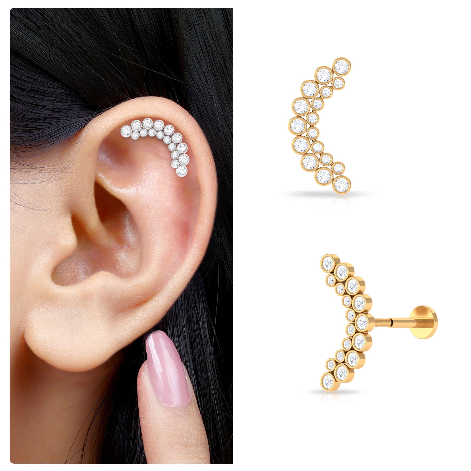 Rosec Jewels-Bezel Set Diamond Ear Crawler Earring with Flat Back