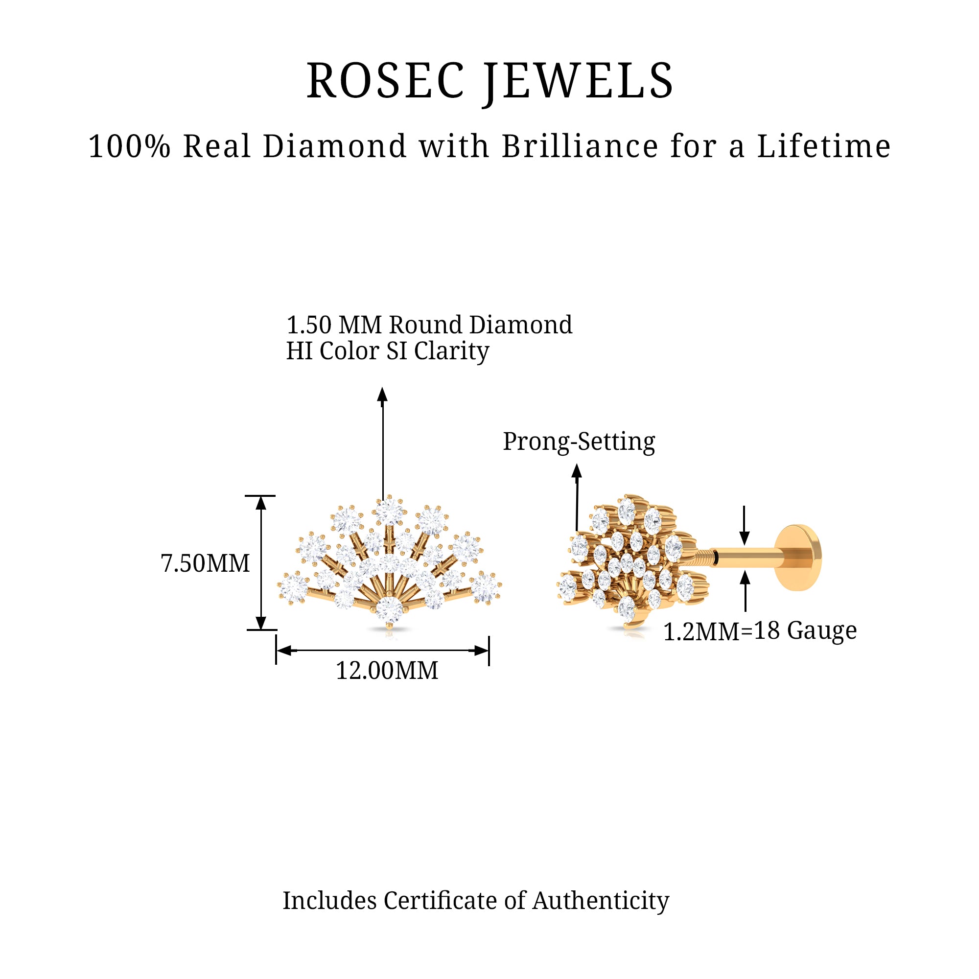 Rosec Jewels-Unique Natural Diamond Fan Cartilage Earring