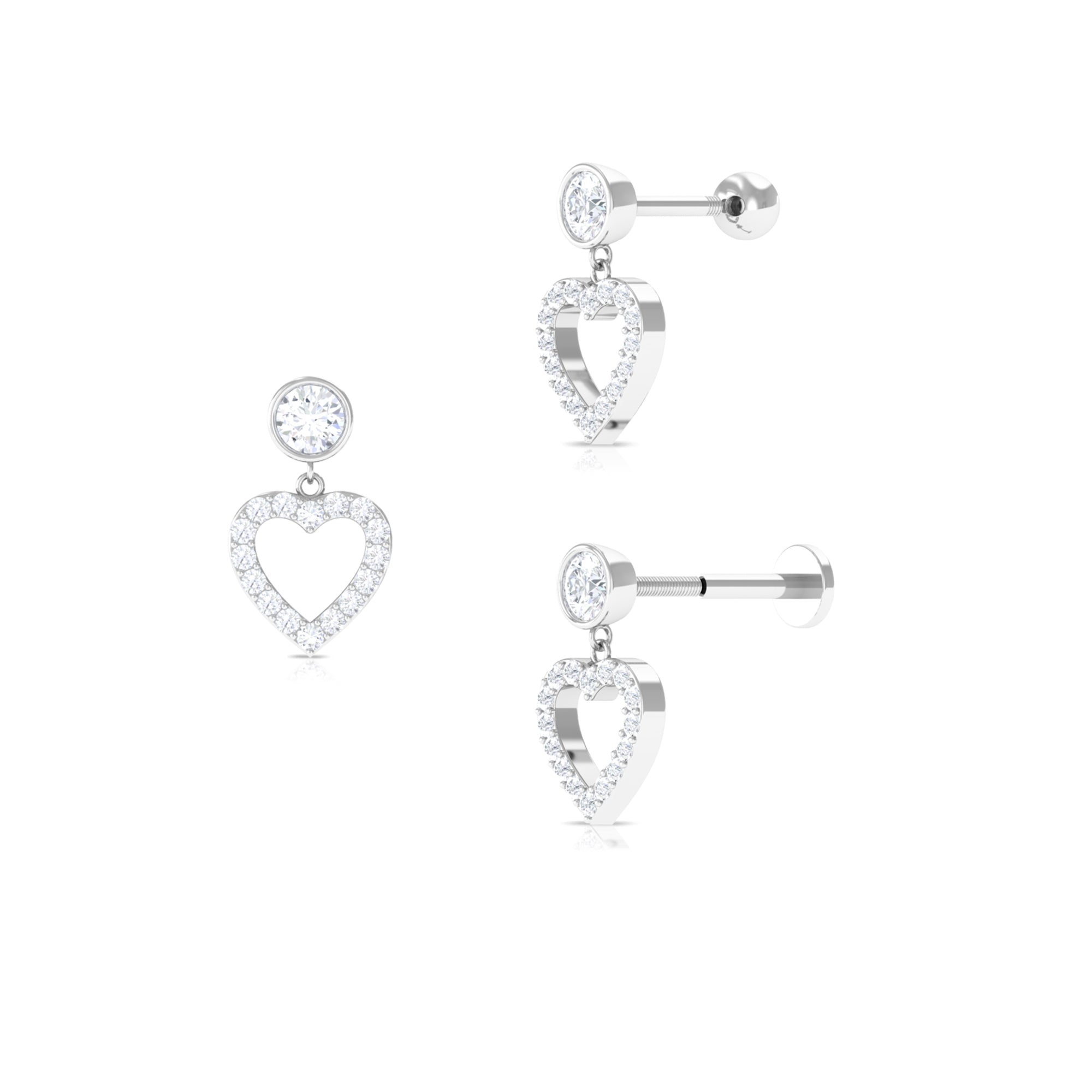 Rosec Jewels-Minimal Moissanite Heart Dangle Earring for Helix Piercing