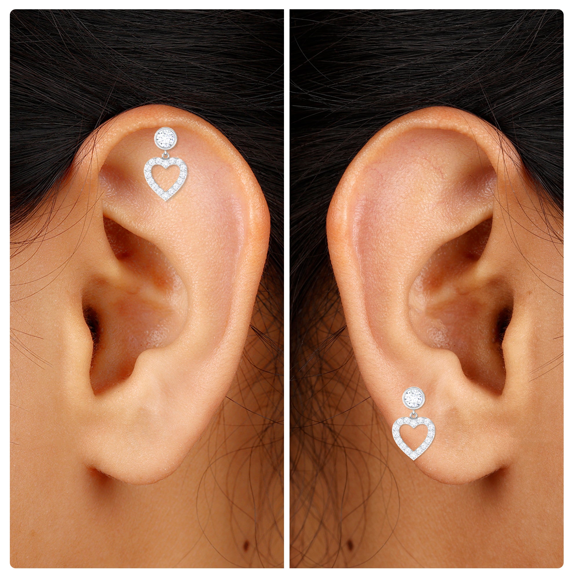 Rosec Jewels-Minimal Moissanite Heart Dangle Earring for Helix Piercing