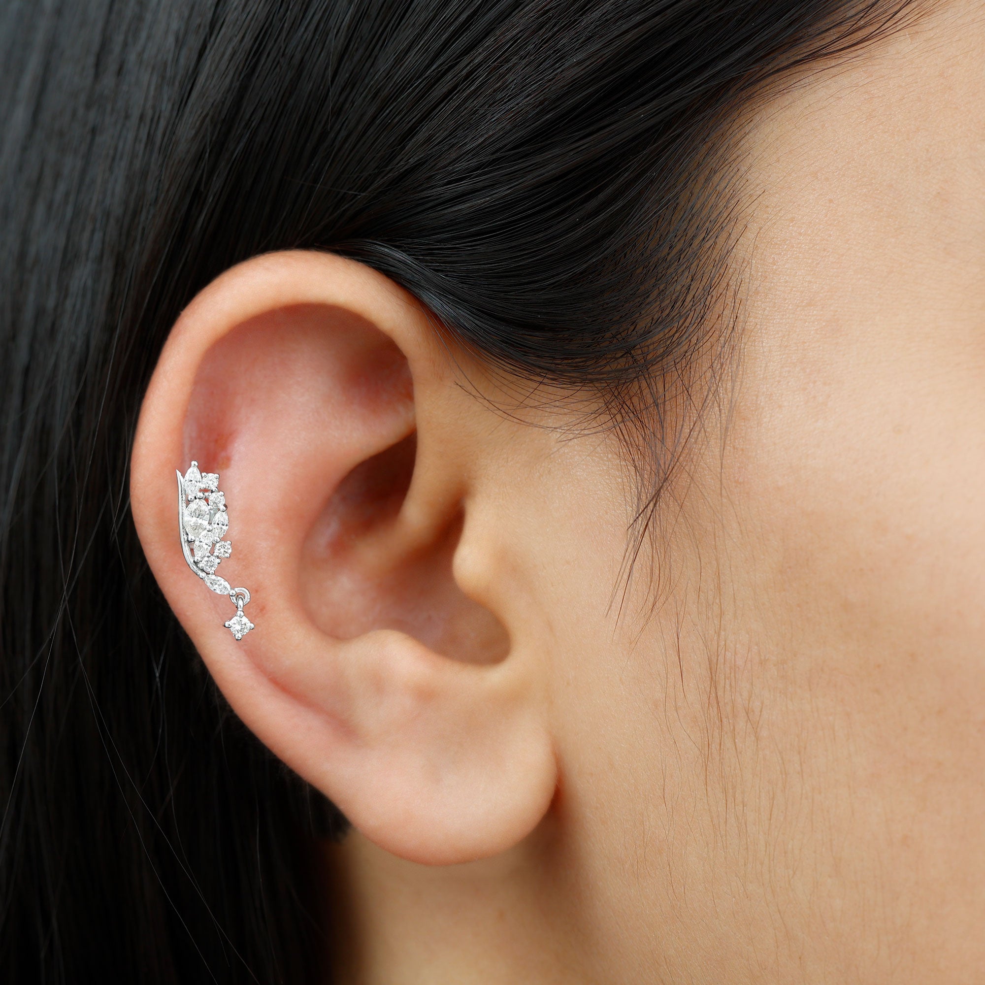 Rosec Jewels-Unique Moissanite Cluster Wing Cartilage Drop Earring