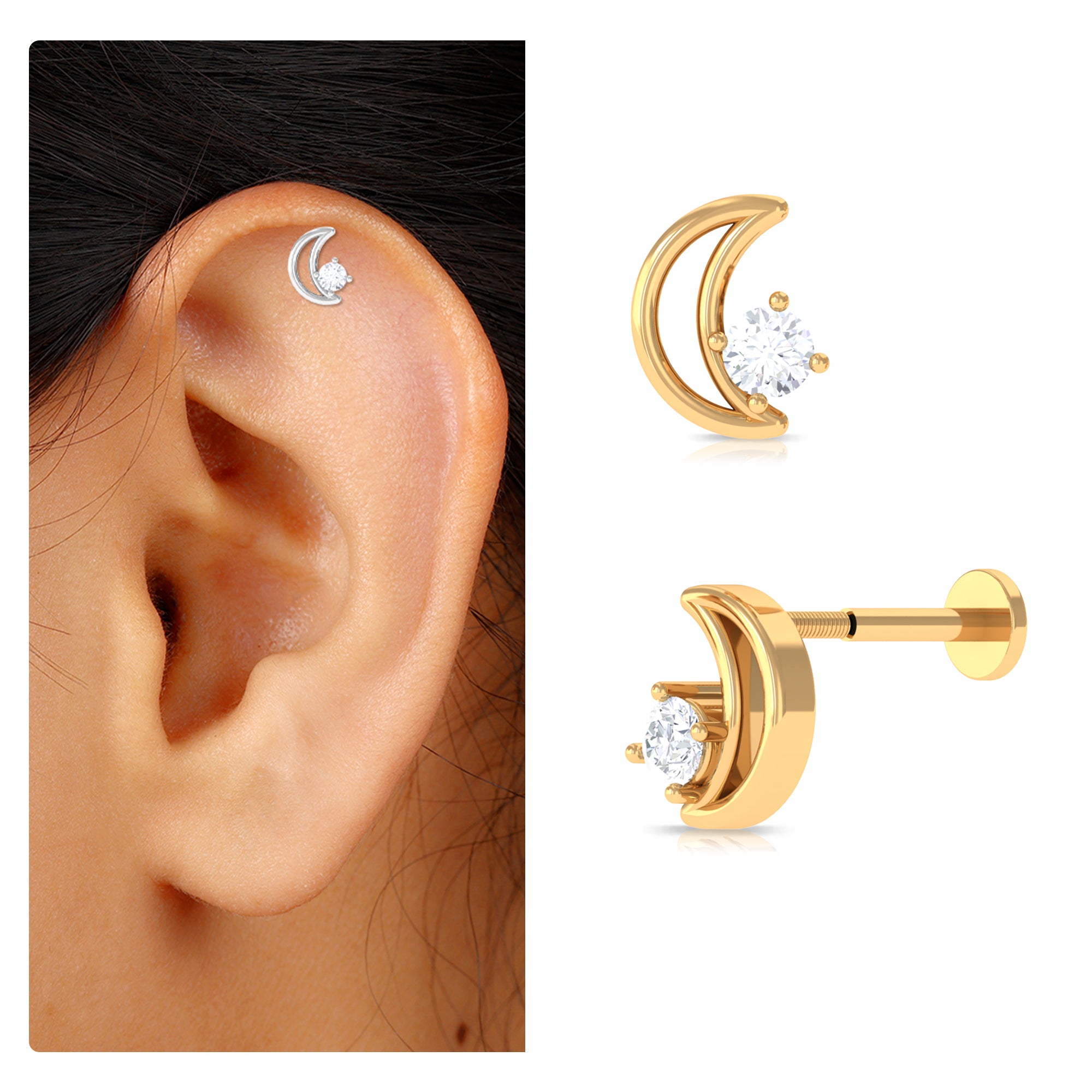 Rosec Jewels-Moissanite Crescent Moon Helix Earring