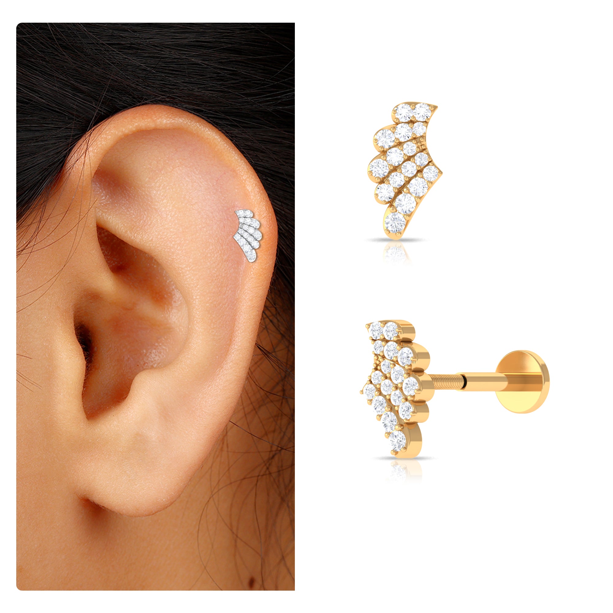 Rosec Jewels-Unique Moissanite Gold Star Upper Lobe Earring