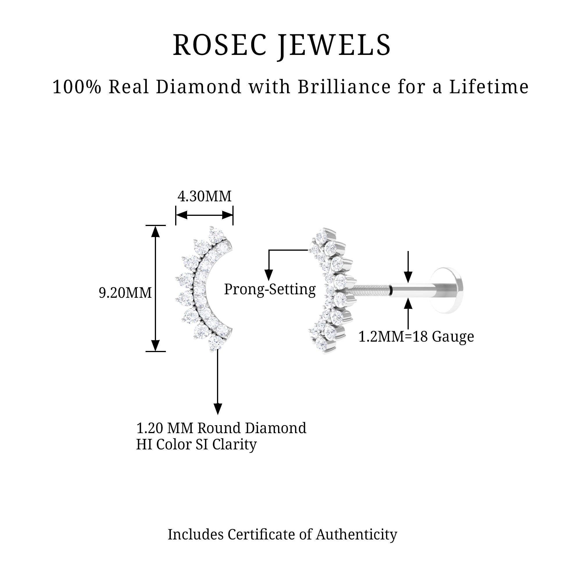 Rosec Jewels-Natural Diamond Curved Cartilage Earring