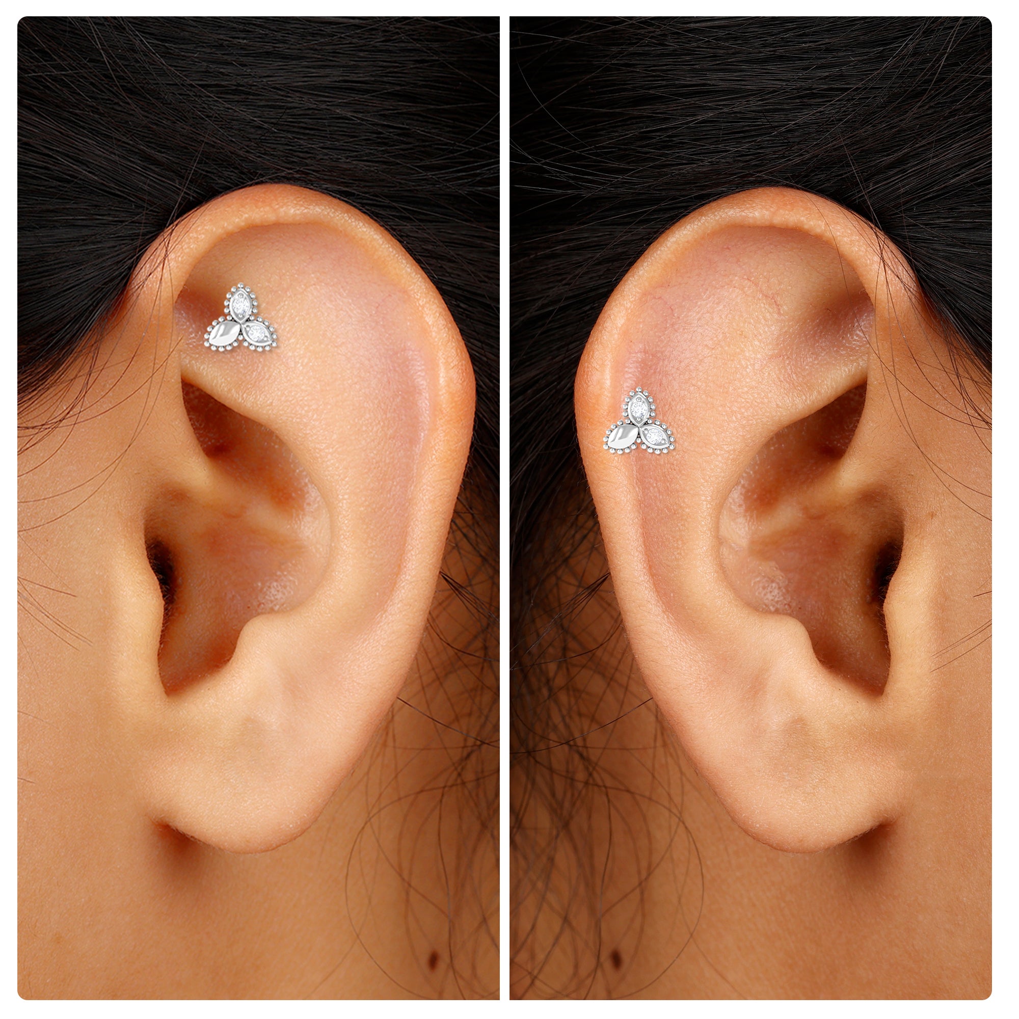 Rosec Jewels-Natural Diamond Leaf Earring for Helix Piercing