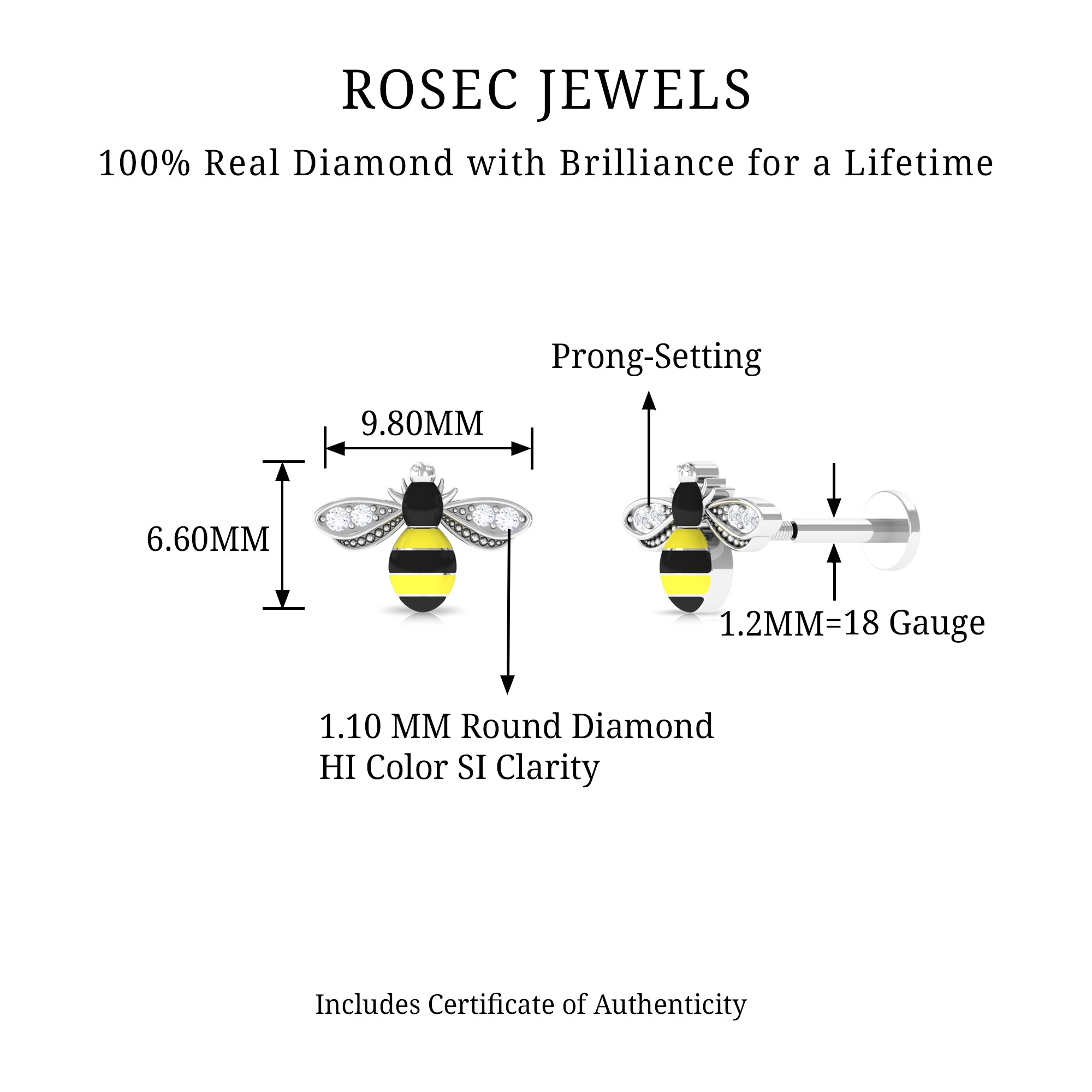 Rosec Jewels-Natural Diamond Honey Bee Cartilage Earring