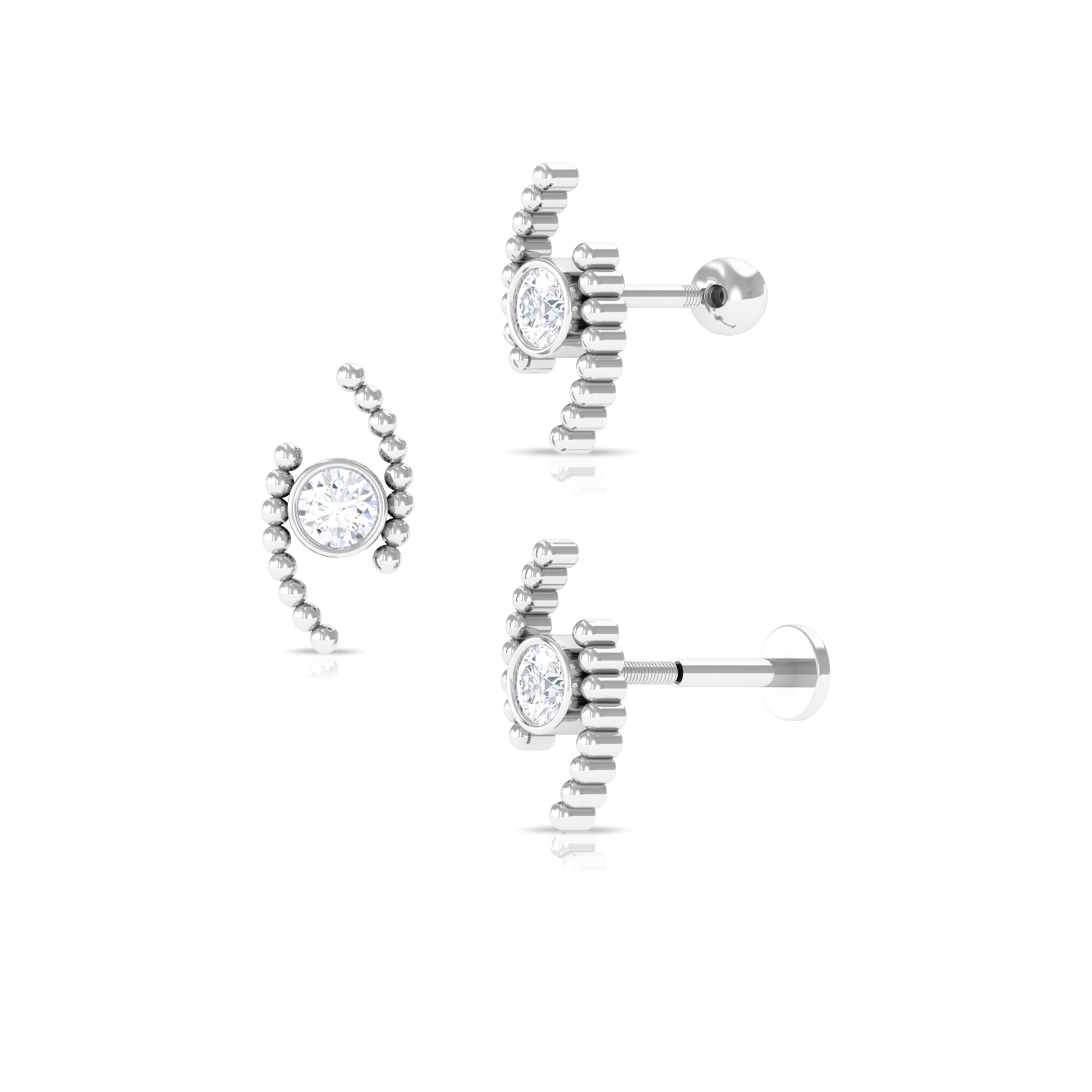 Rosec Jewels-Round Moissanite Cartilage Earring with Gold Beads