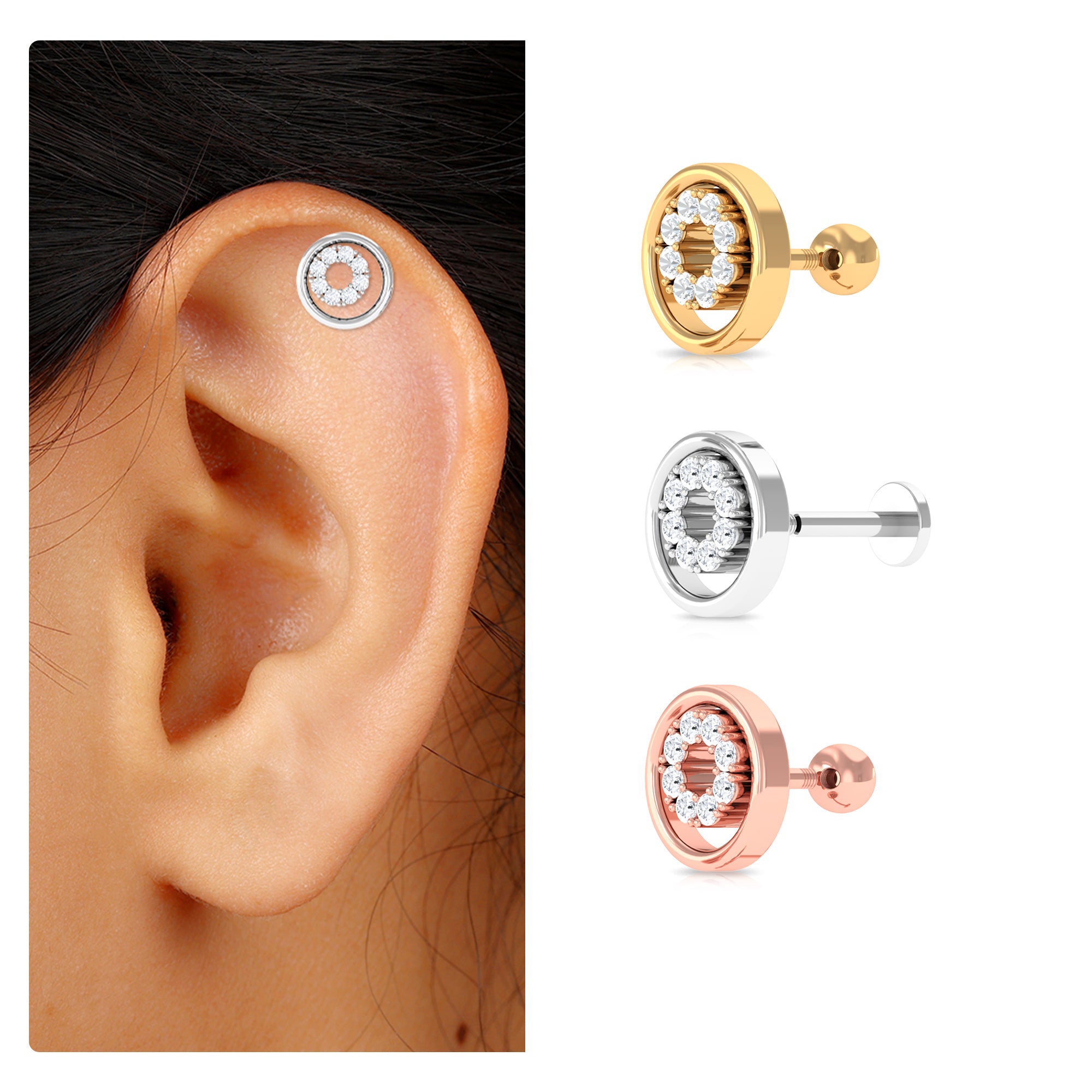 Rosec Jewels-Moissanite Open Circle Earring for Helix Piercing