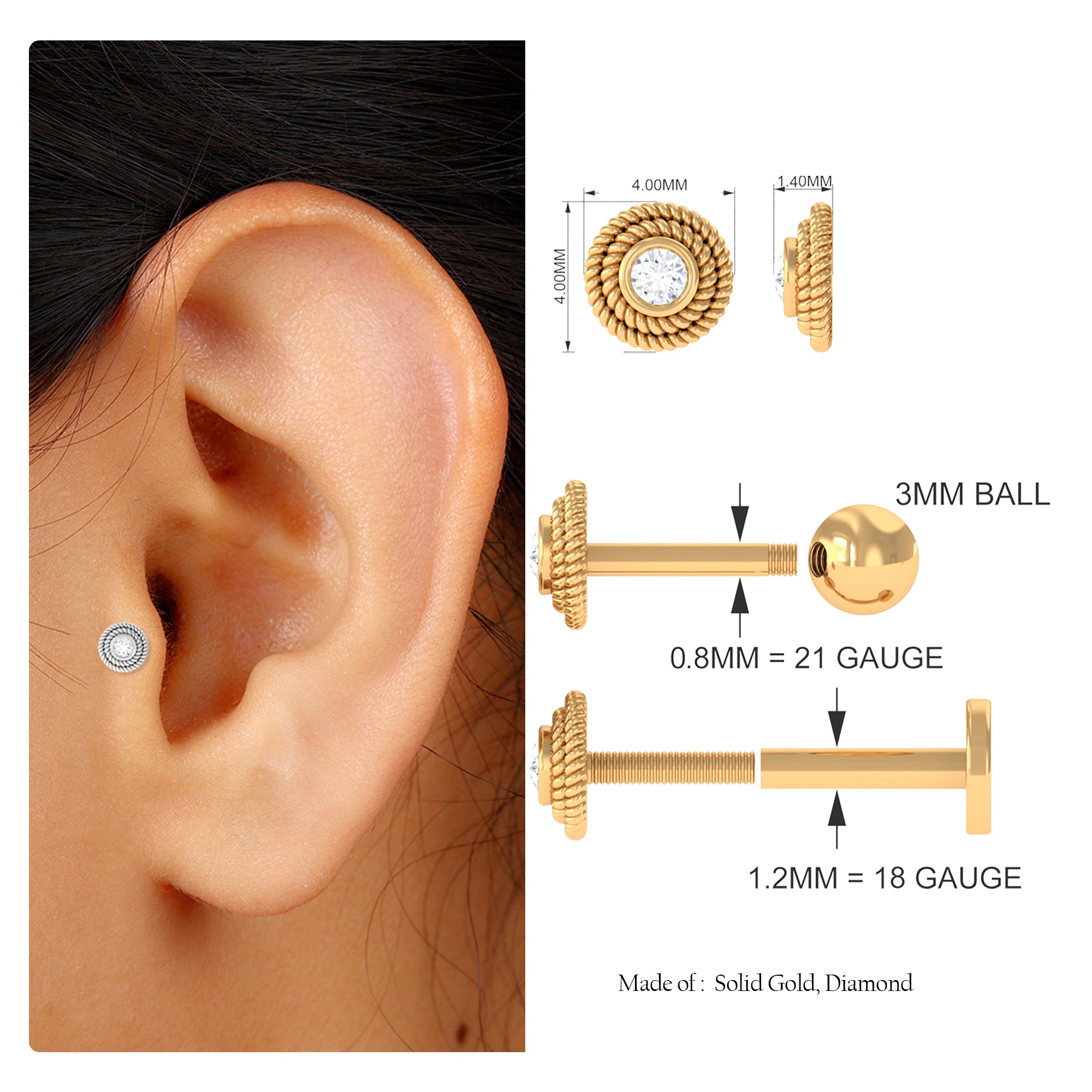 Rosec Jewels-Minimal Diamond Conch Earring in Bezel Setting