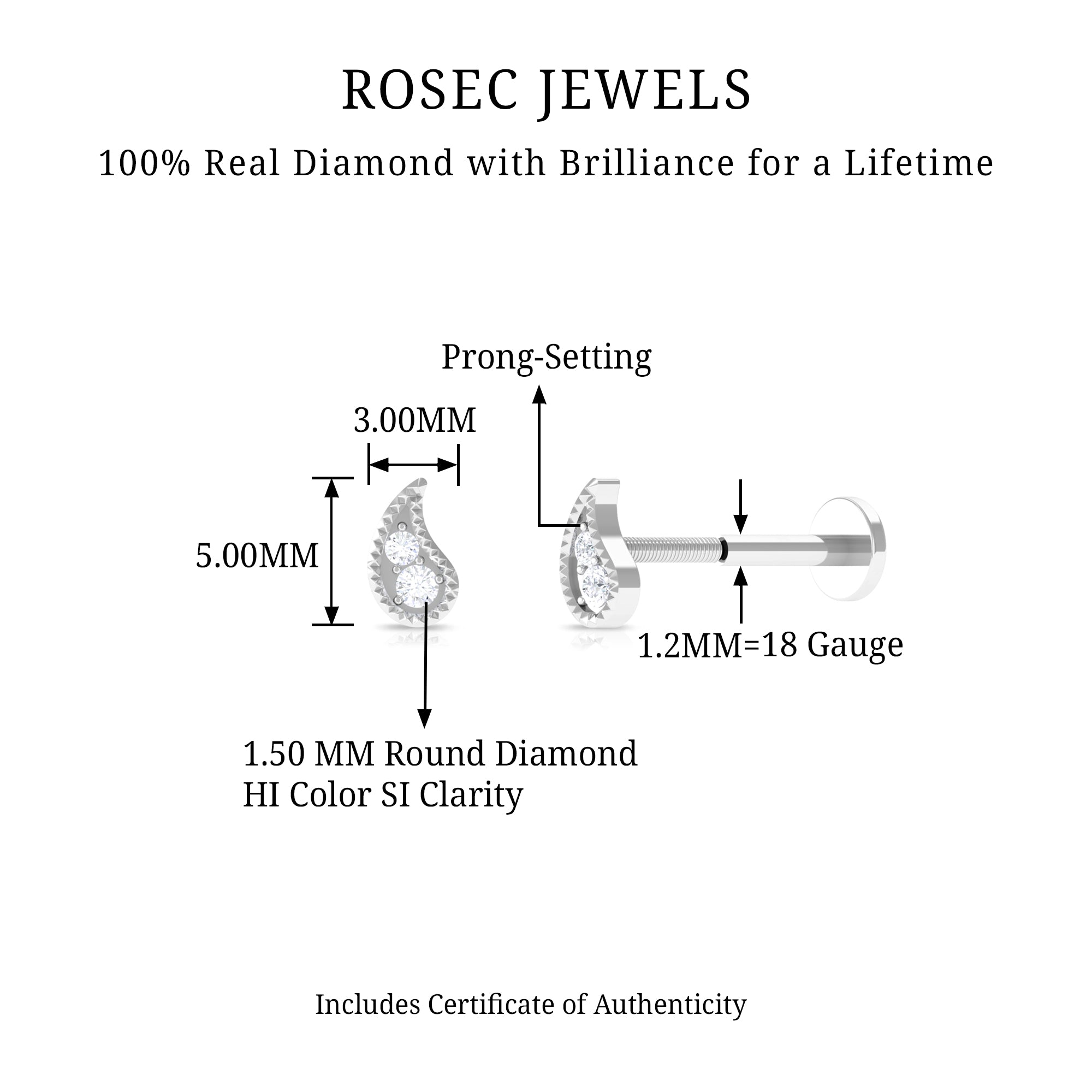 Rosec Jewels-Natural Diamond Gold Petal Cartilage Earring