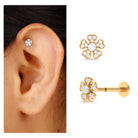 Rosec Jewels-Moissanite Floral Earring for Helix Piercing