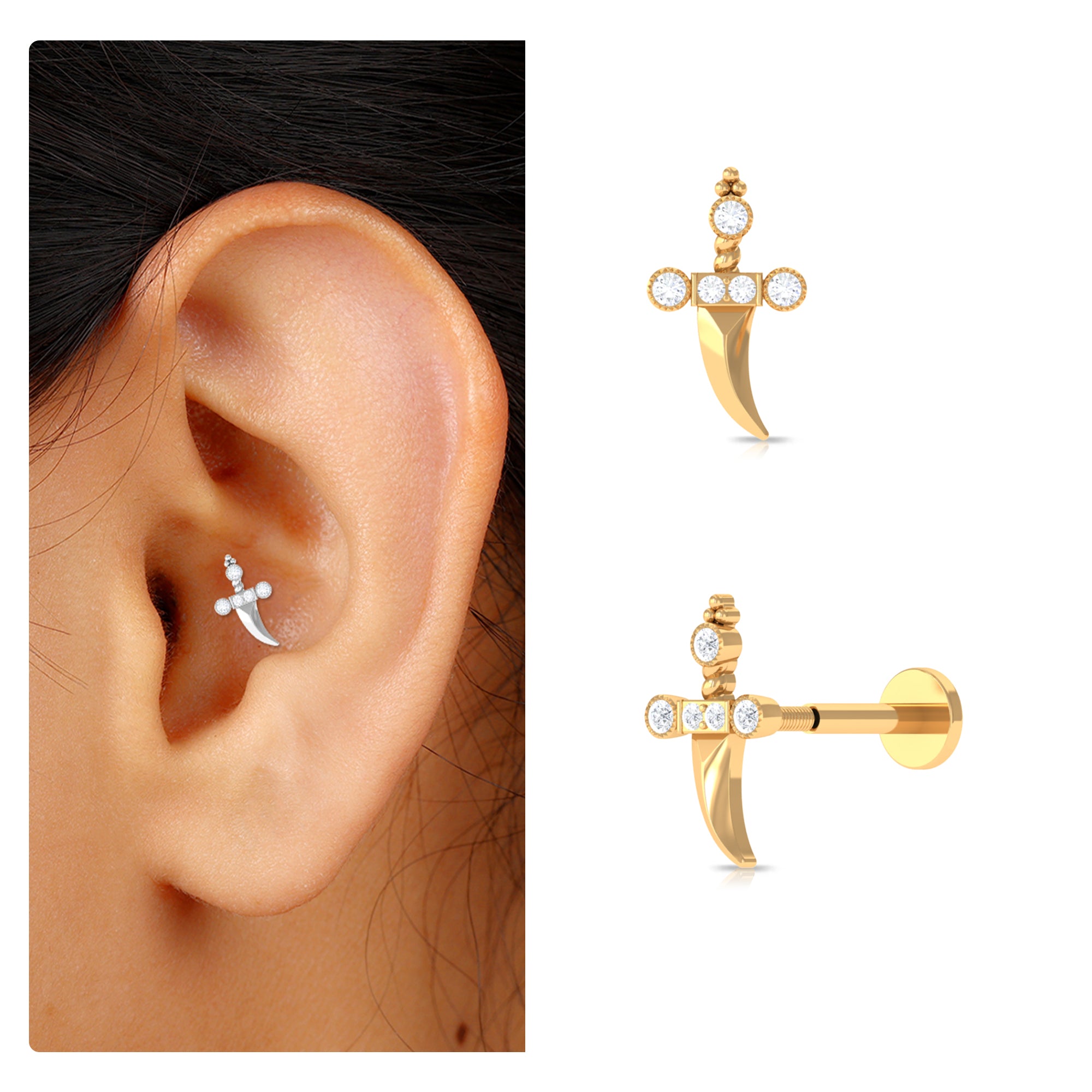 Rosec Jewels-Unique Diamond Dagger Earring for Cartilage Piercing