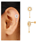 Rosec Jewels-Moissanite Flower Chain Drop Earring for Cartilage Piercing