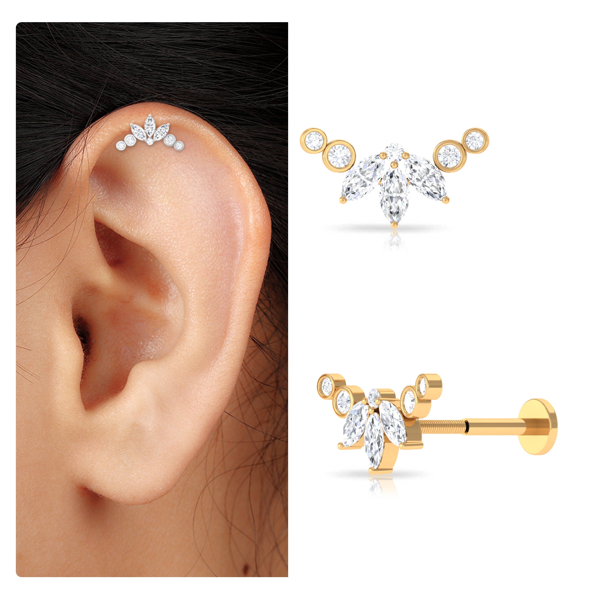 Rosec Jewels-Certified Moissanite Crawler Earring for Helix Piercing