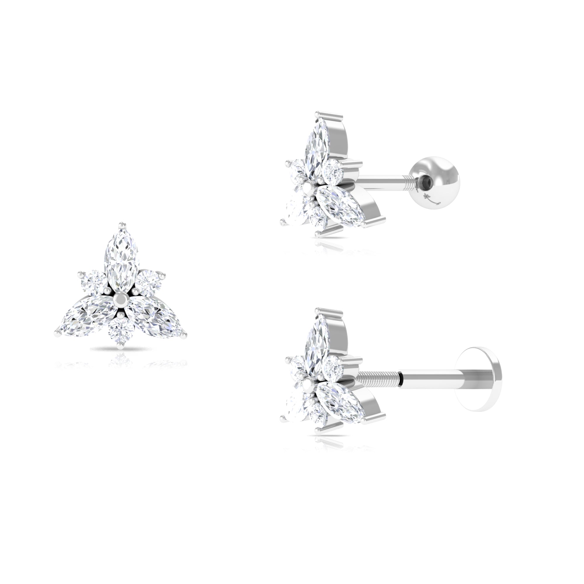 Rosec Jewels-Unique Marquise Moissanite Floral Helix Earring