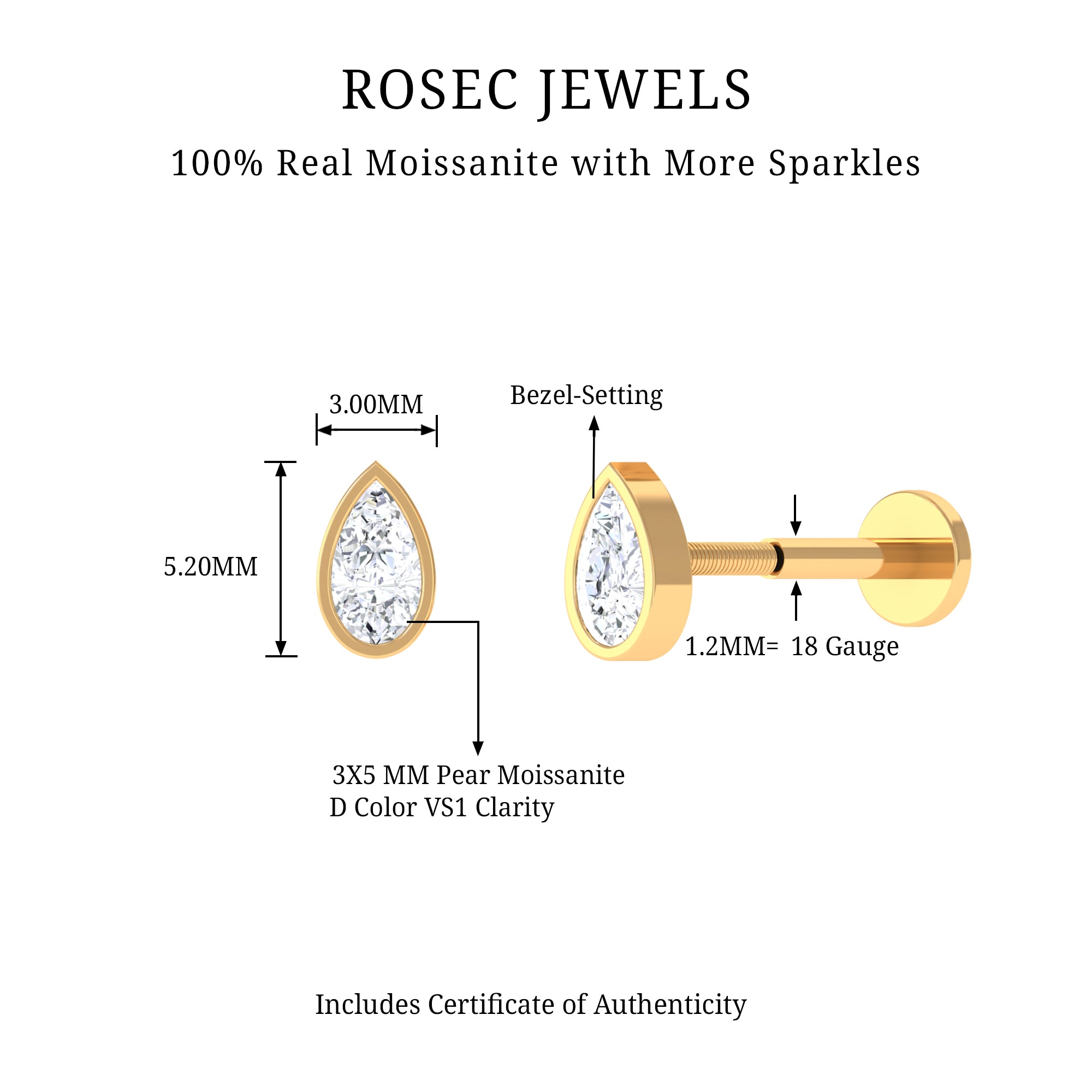 Rosec Jewels-Minimalist Moissanite Teardrop Cartilage Earring