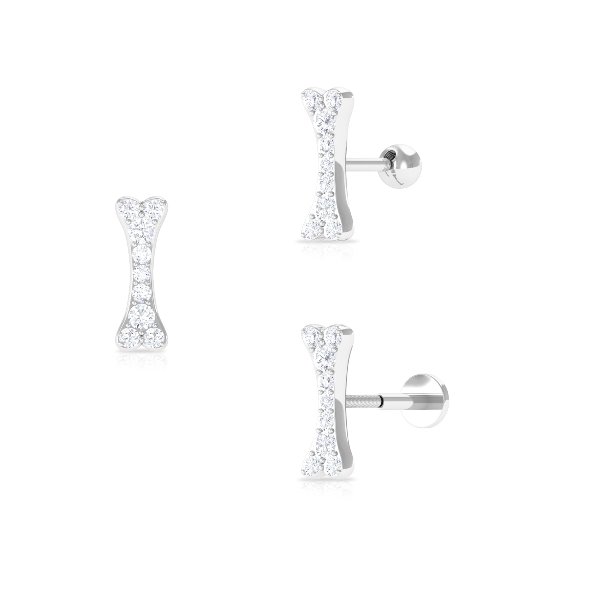 Rosec Jewels-Round Moissanite Dog Bone Earring for Cartilage Piercing