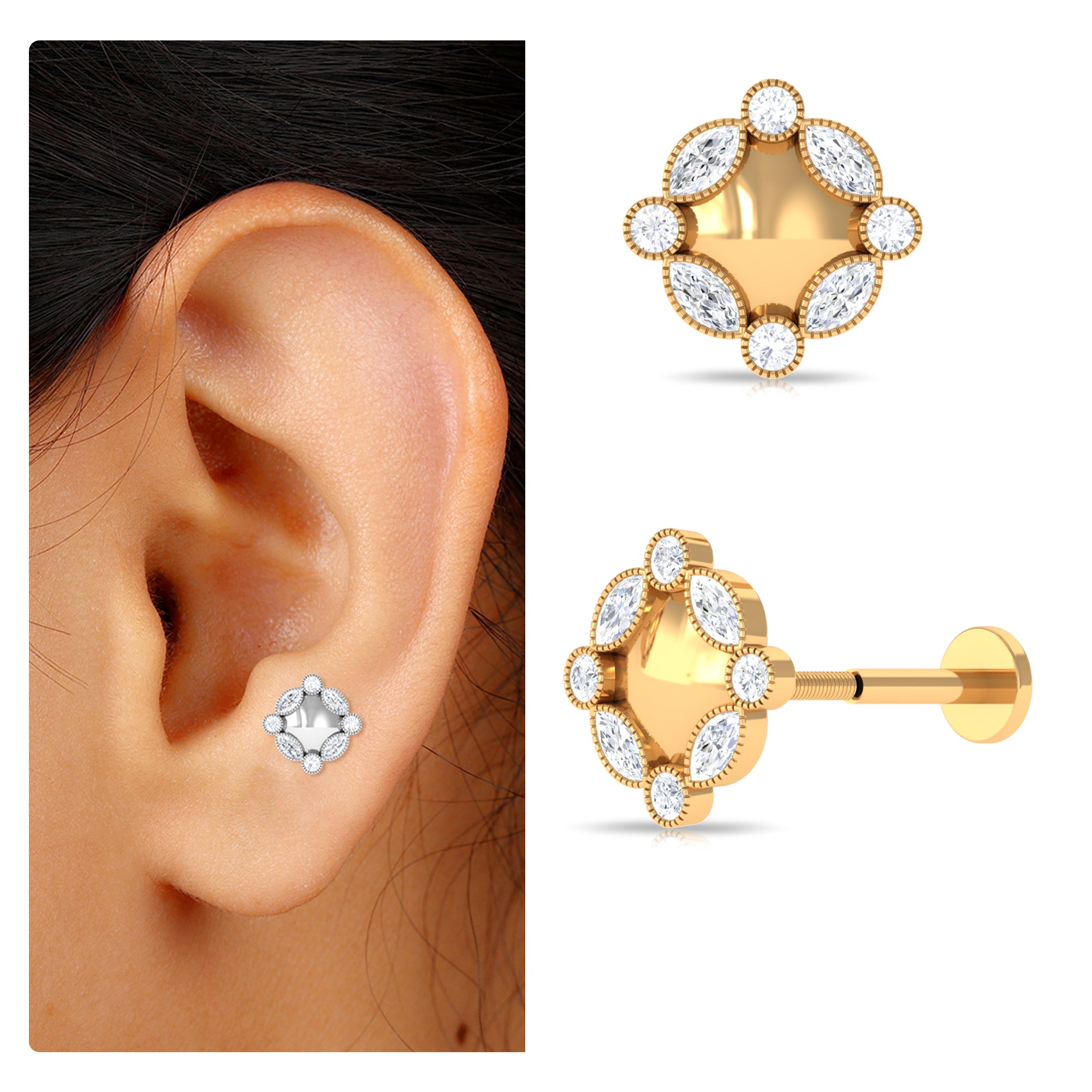 Rosec Jewels-Minimalist Moissanite Floral Earring for Helix Piercing