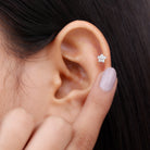 Rosec Jewels-Round Moissanite Simple Flower Earring for Conch Piercing