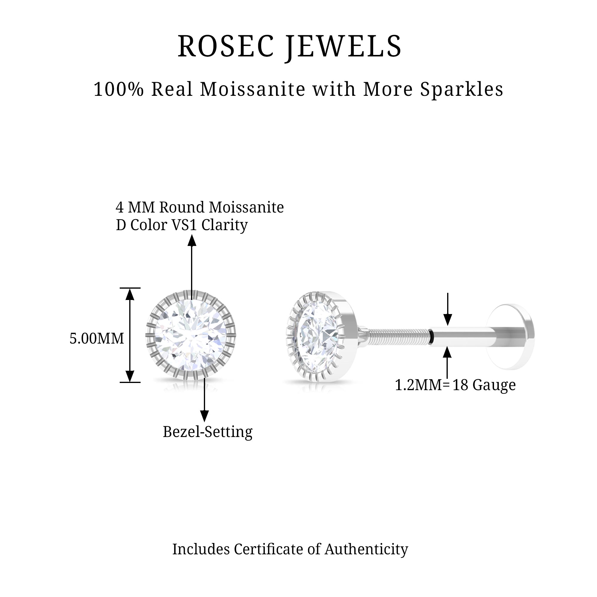 Rosec Jewels-Minimalist Round Moissanite Conch Earring