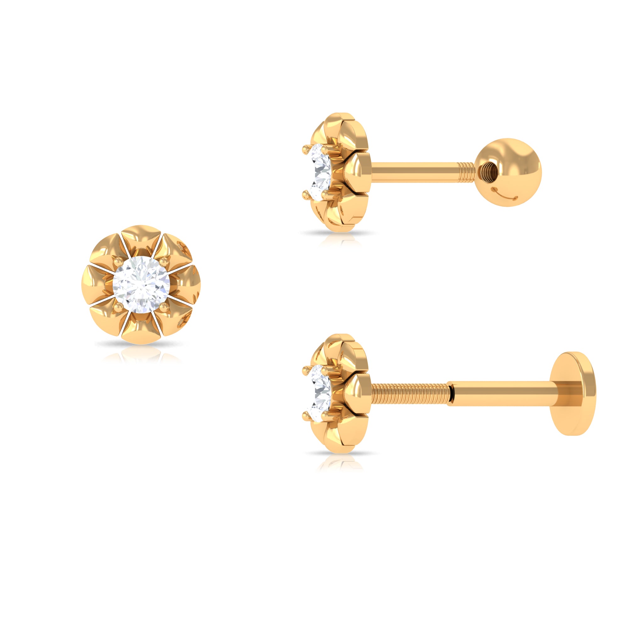 Rosec Jewels-Round Diamond Flower Earring for Tragus Piercing