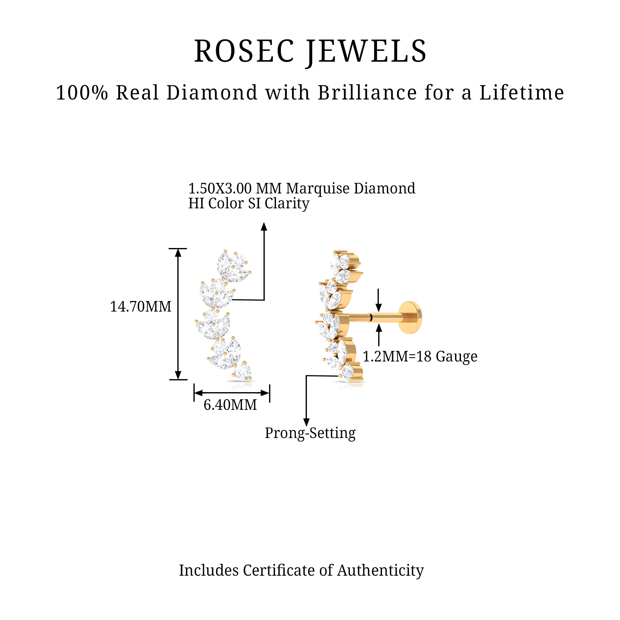 Rosec Jewels-Nature Inspired Diamond Leaf Crawler Helix Earring