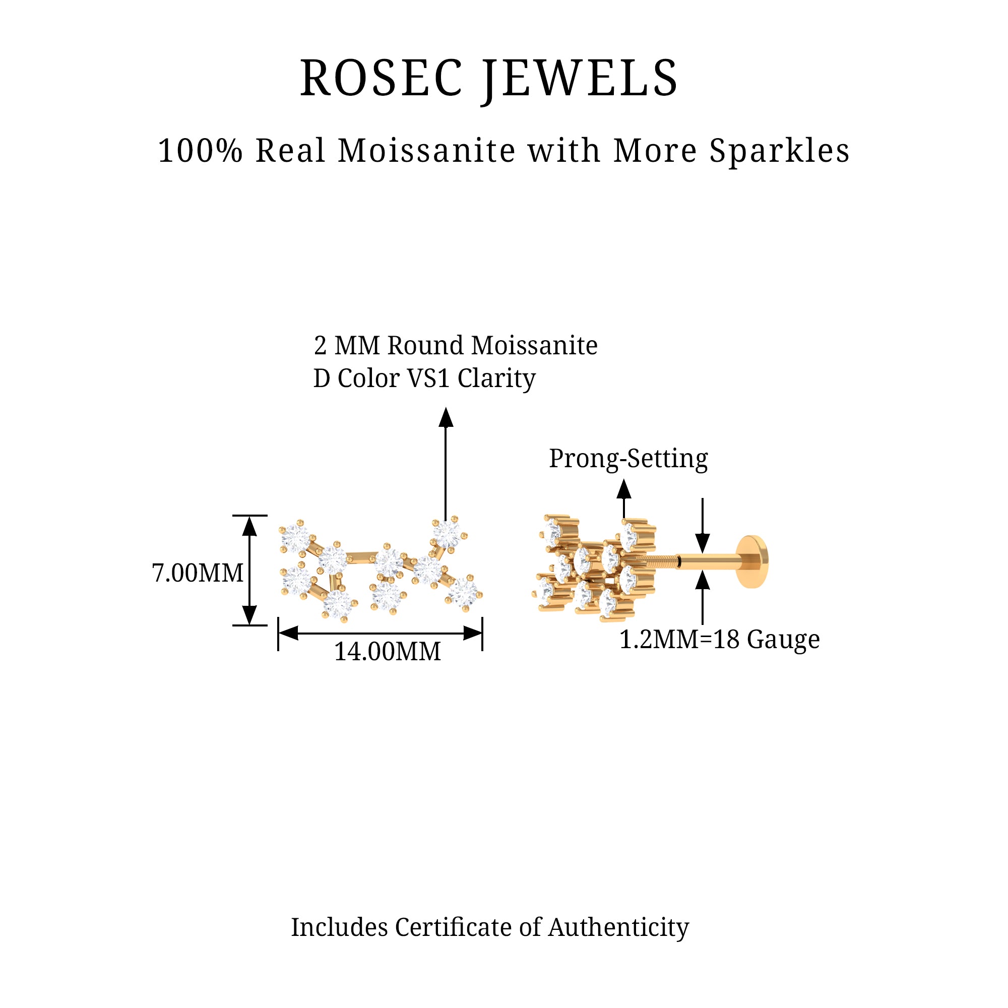 Rosec Jewels-Certified Moissanite Sagittarius Zodiac Ear Climber Earring