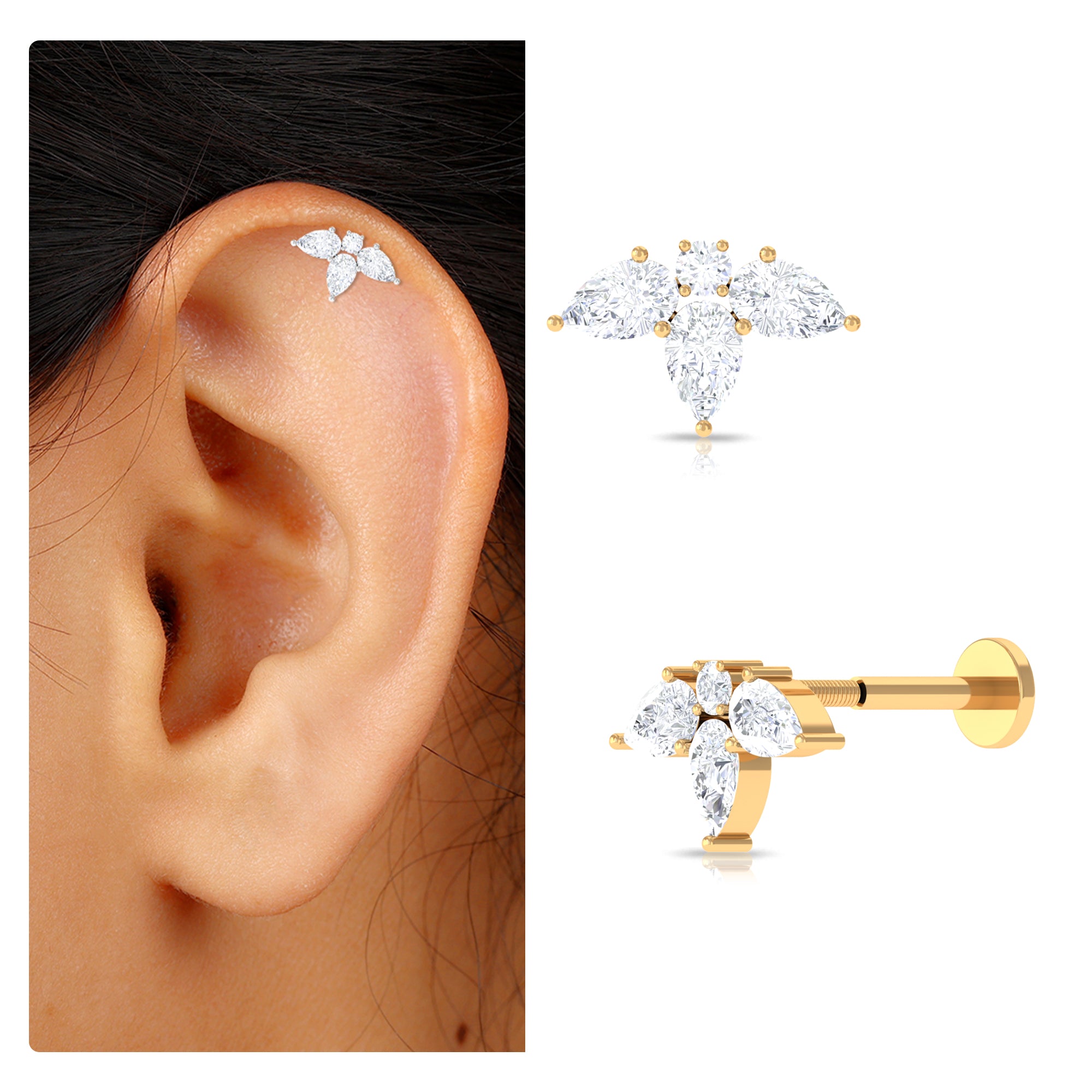 Rosec Jewels-Certified Pear Shape Moissanite Flower Helix Earring