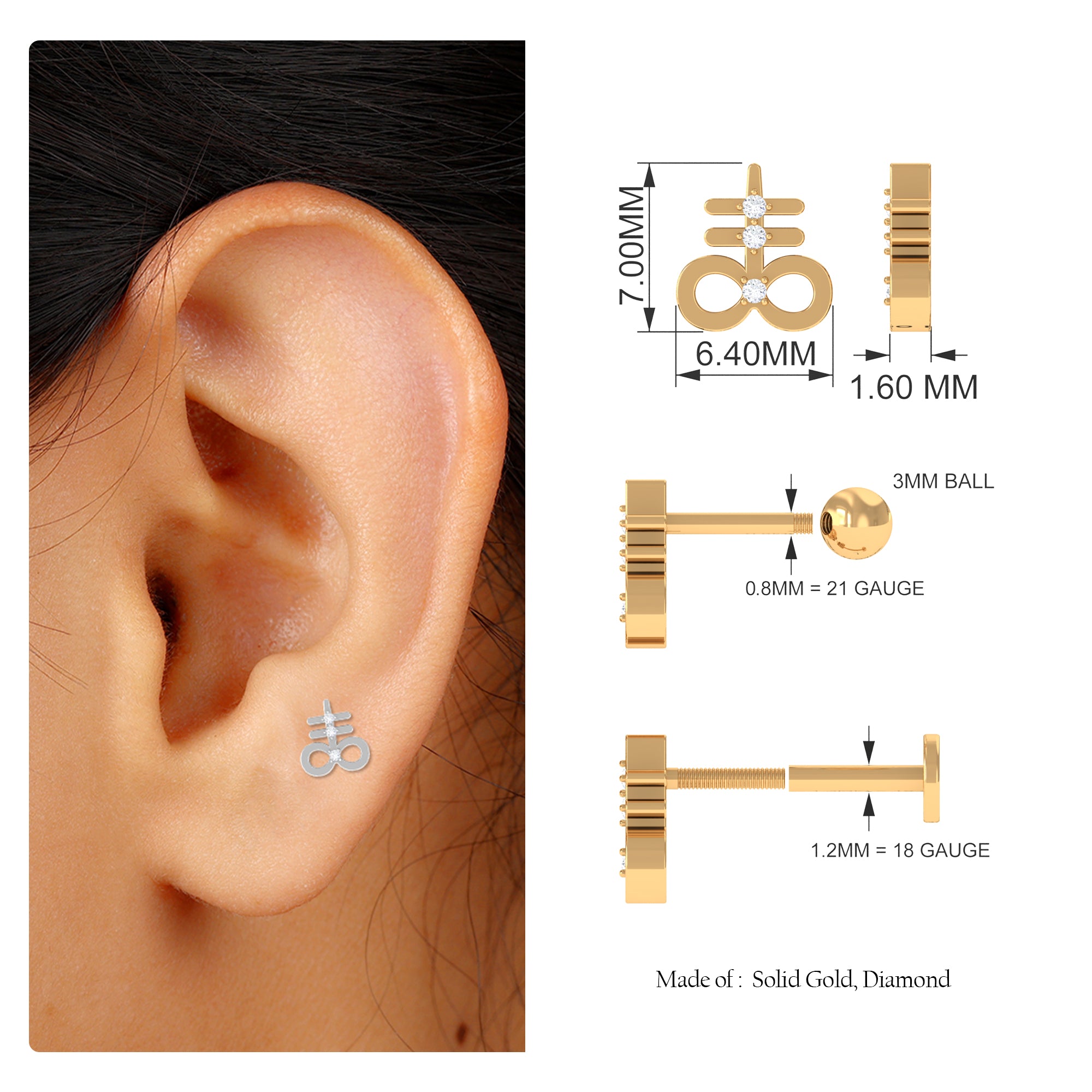 Rosec Jewels-Unique Diamond Key Earring for Cartilage Piercing