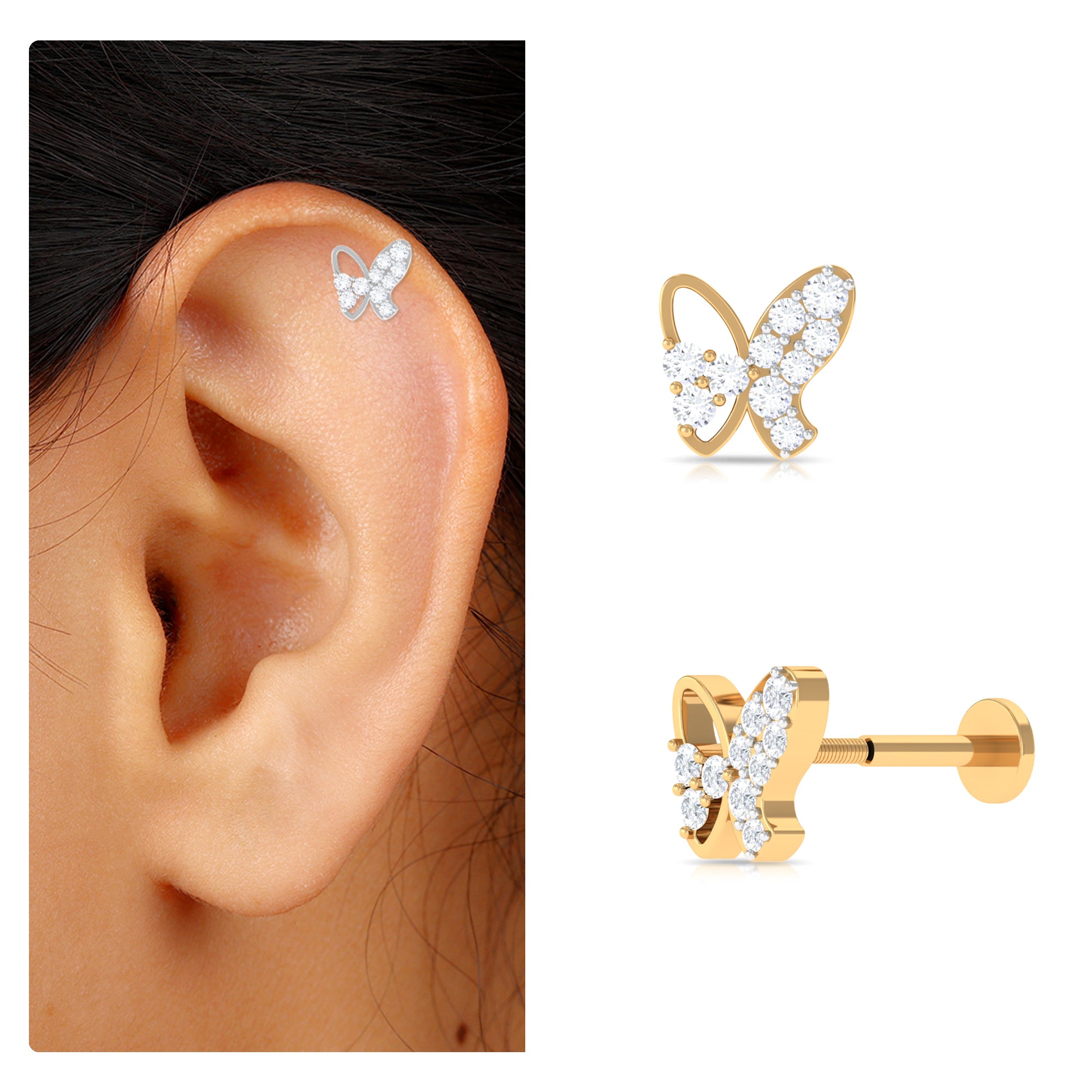 Rosec Jewels-Unique Moissanite Butterfly Helix Earring in Gold