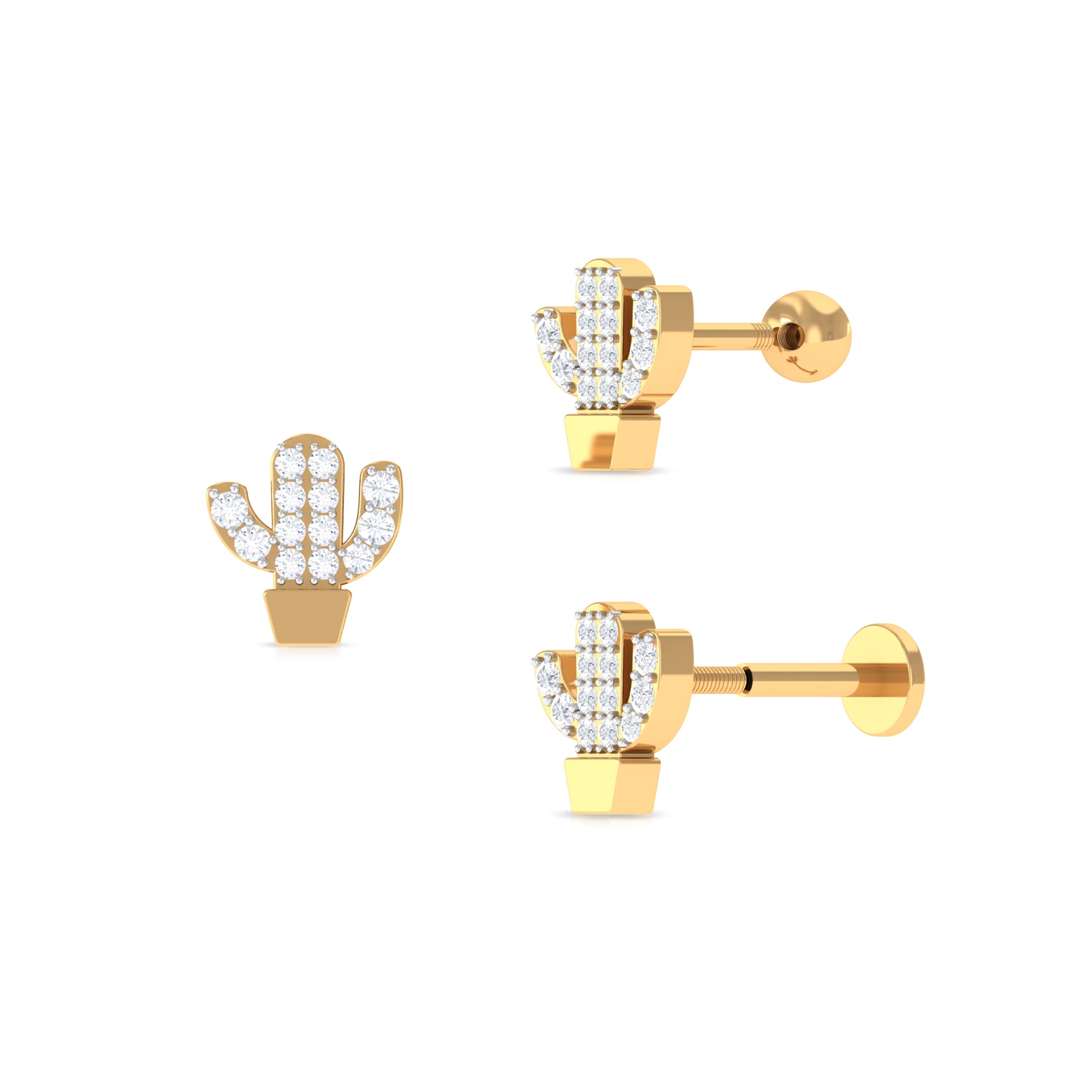 Rosec Jewels-Unique Moissanite Cactus Earring for Cartilage Piercing