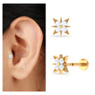 Rosec Jewels-Round Moissanite Starburst Earring for Upper Lobe Piercing