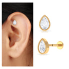 Rosec Jewels-Pear Moissanite Helix Solitaire Earring in Beaded Bezel Setting