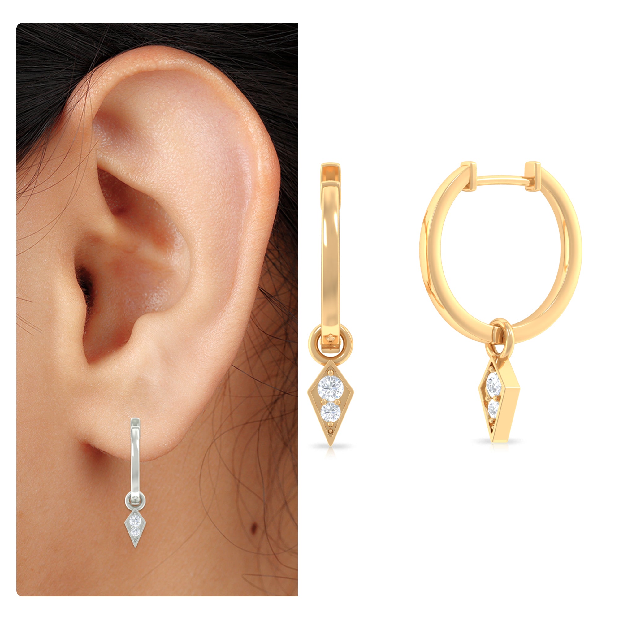 Rosec Jewels-Minimalist Moissanite Hoop Drop Earring for Upper Lobe Piercing