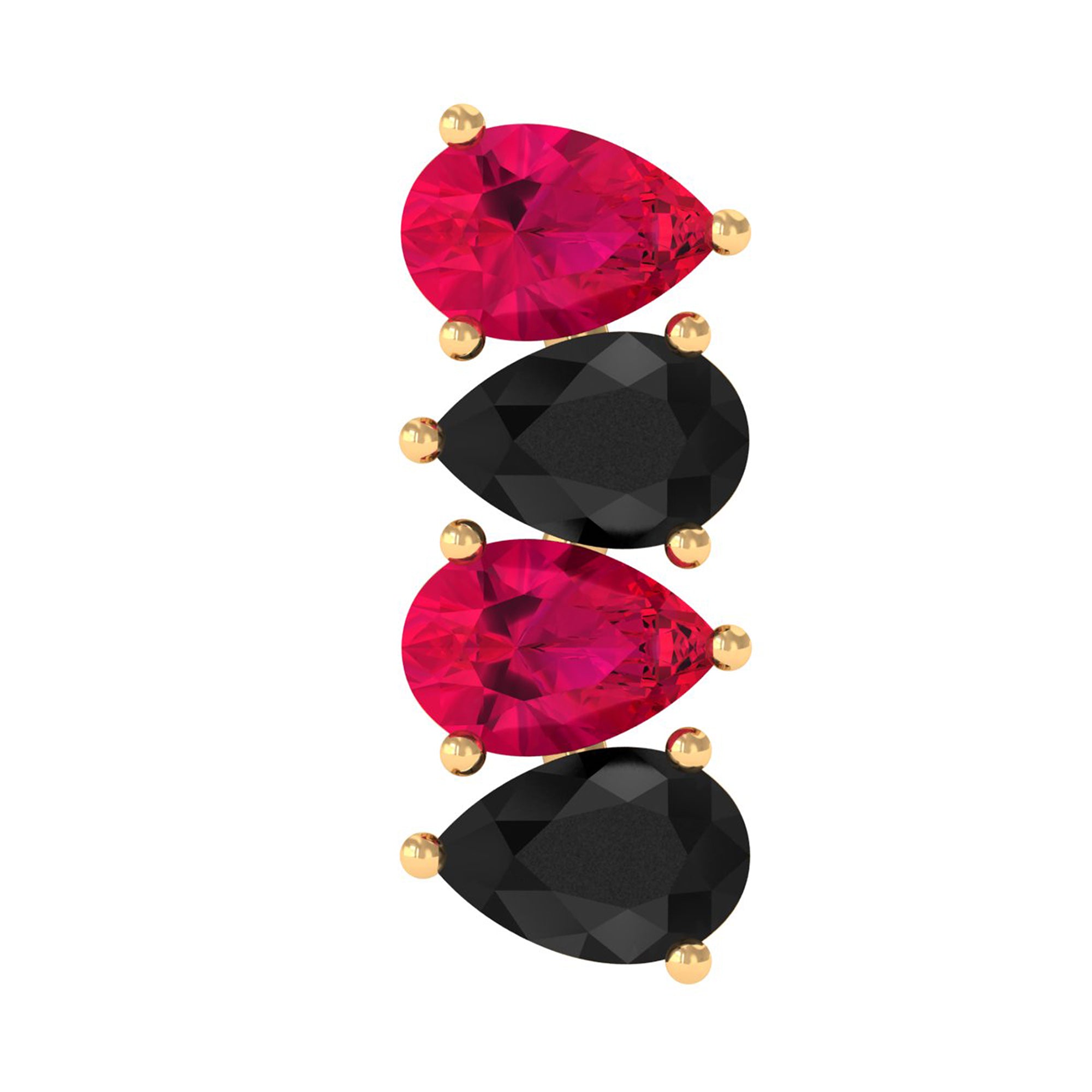 Rosec Jewels-Pear Cut Ruby and Black Onyx Bar Earring for Helix Piercing