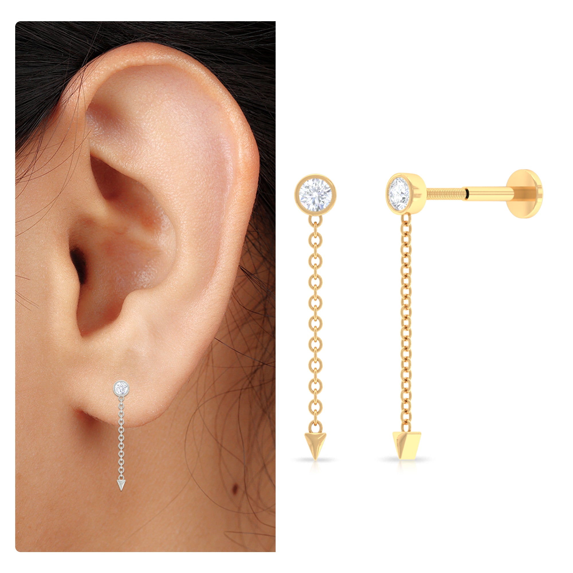 Rosec Jewels-Natural Diamond Chain Drop Earring for Helix Piercing