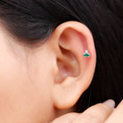 Rosec Jewels-Marquise Cut Created Emerald Helix Earring with Moissanite