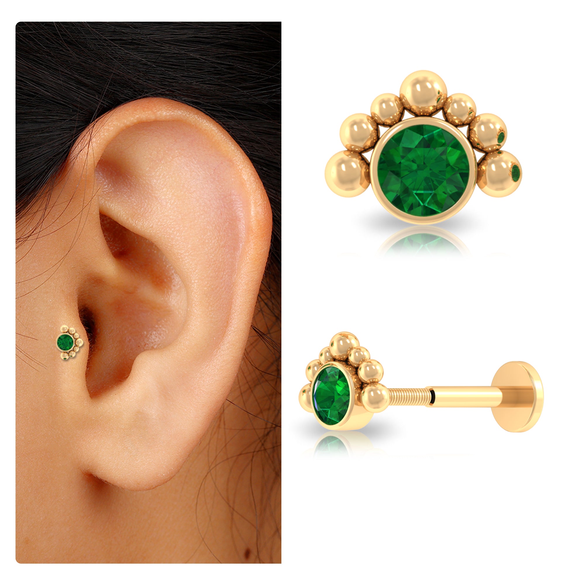 Rosec Jewels-Dainty Round Emerald Tragus Earring Gold